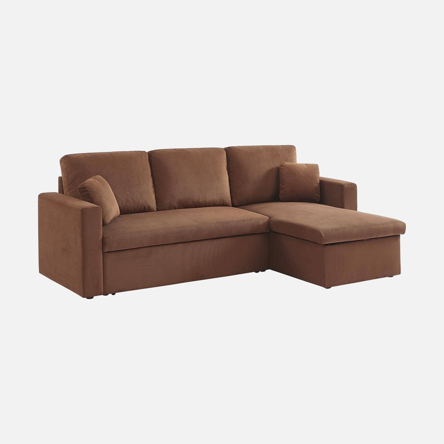 Canapé d'angle convertible en velours côtelé rouille - IDA - 3 places, fauteuil d'angle réversible coffre rangement lit modulable ,sweeek,Photo8