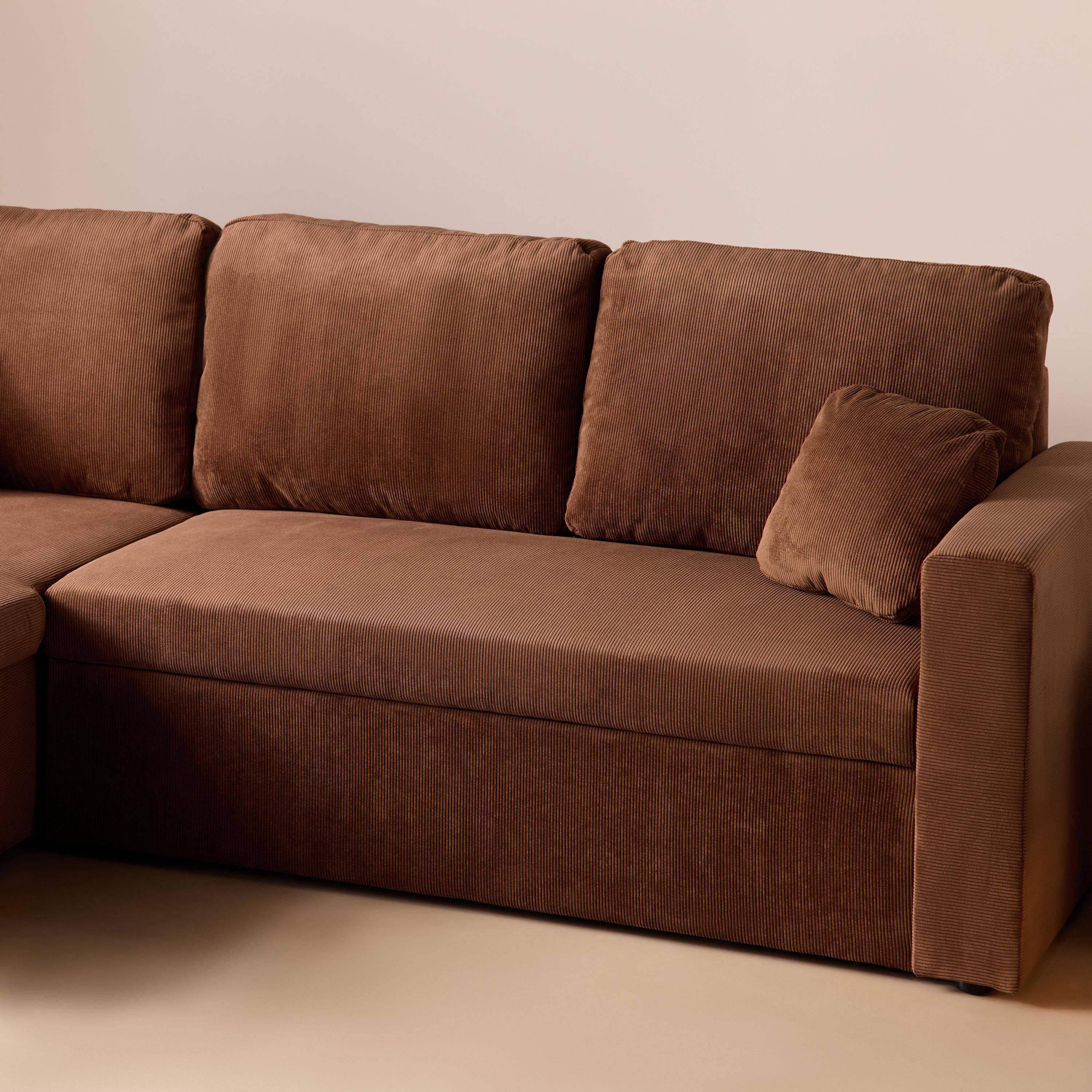 Canapé d'angle convertible en velours côtelé rouille - IDA - 3 places, fauteuil d'angle réversible coffre rangement lit modulable ,sweeek,Photo3