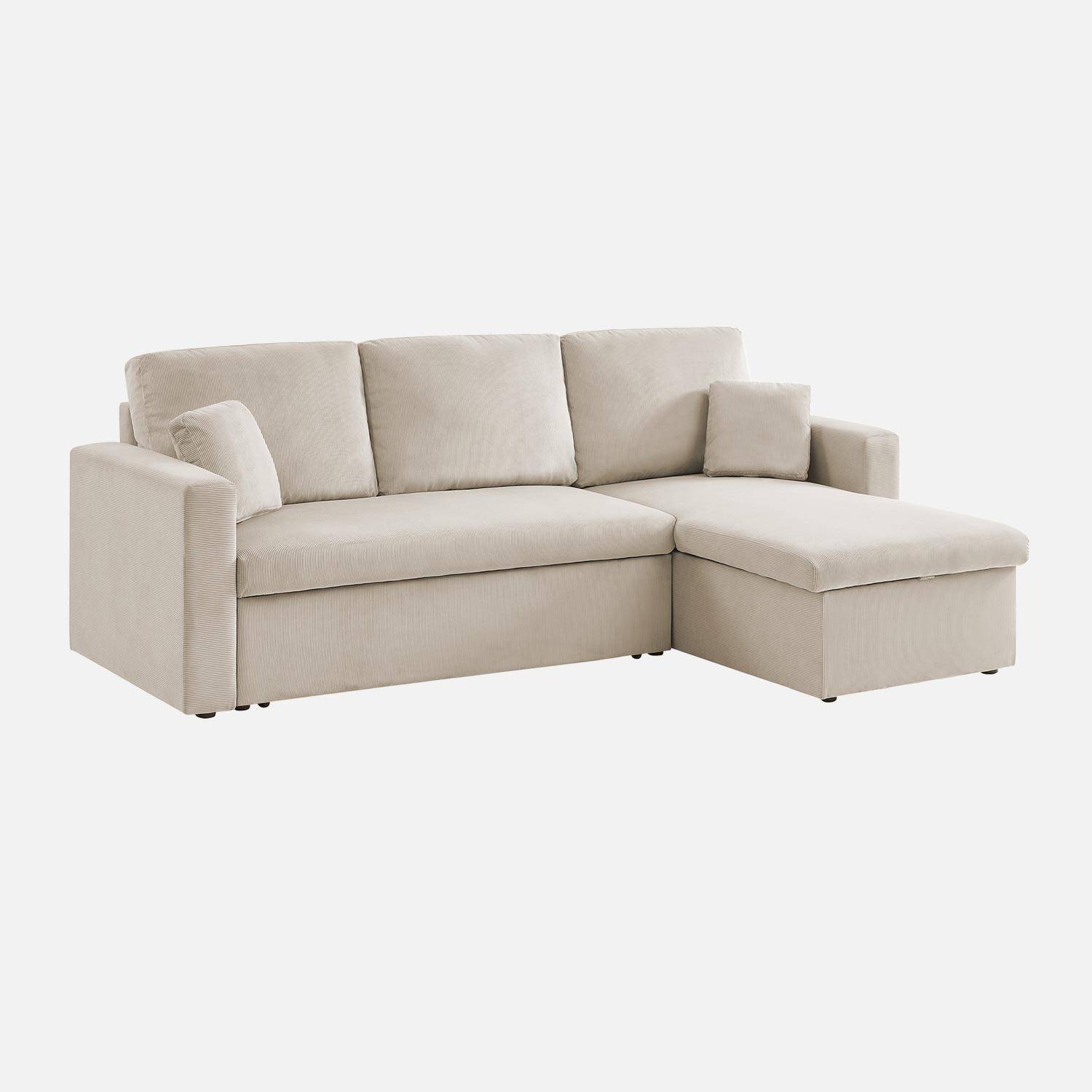 Ecksofa mit beigegrauem Cordbezug und Schlaffunktion - IDA - 3-Sitzer, beidseitig verwendbare Recamiere, Bettkasten,sweeek,Photo8
