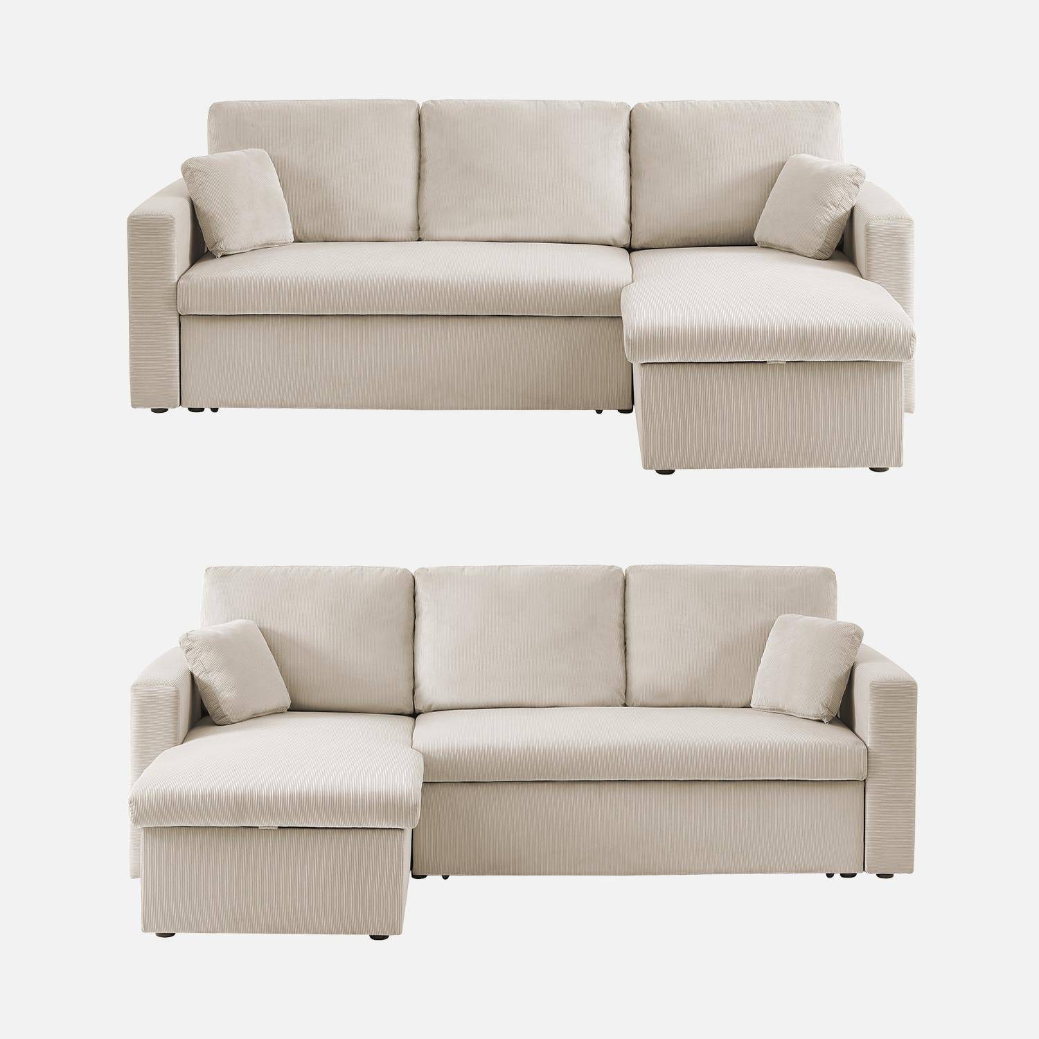 Ecksofa mit beigegrauem Cordbezug und Schlaffunktion - IDA - 3-Sitzer, beidseitig verwendbare Recamiere, Bettkasten Photo10