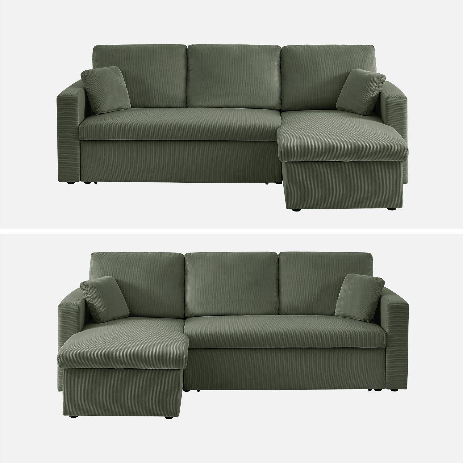 Sofá cama esquinero reversible con espacio de almacenamiento, 3 plazas, Ida pana, Caqui oscuro, 220x146x83 cm,sweeek,Photo10