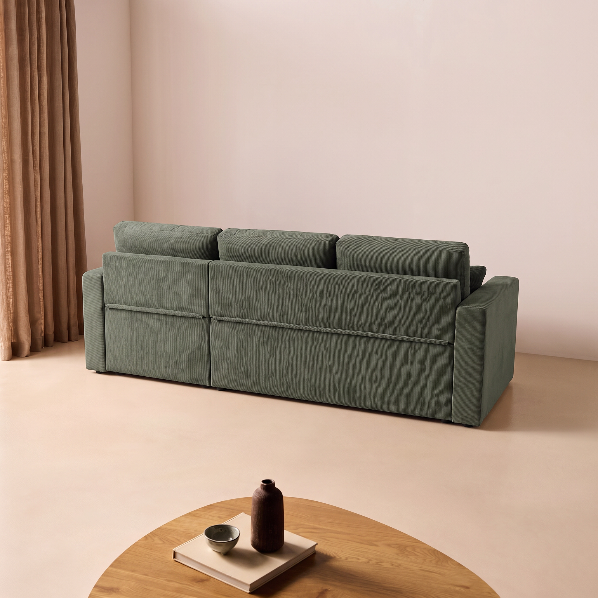 Sofá cama esquinero reversible con espacio de almacenamiento, 3 plazas, Ida pana, Caqui oscuro, 220x146x83 cm Photo7