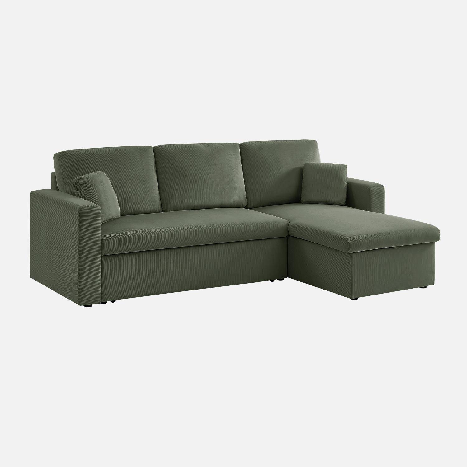 Sofá cama esquinero reversible con espacio de almacenamiento, 3 plazas, Ida pana, Caqui oscuro, 220x146x83 cm,sweeek,Photo8