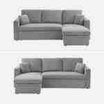Canapé d'angle convertible en velours côtelé gris clair - IDA - 3 places, fauteuil d'angle réversible coffre rangement lit modulable  Photo2