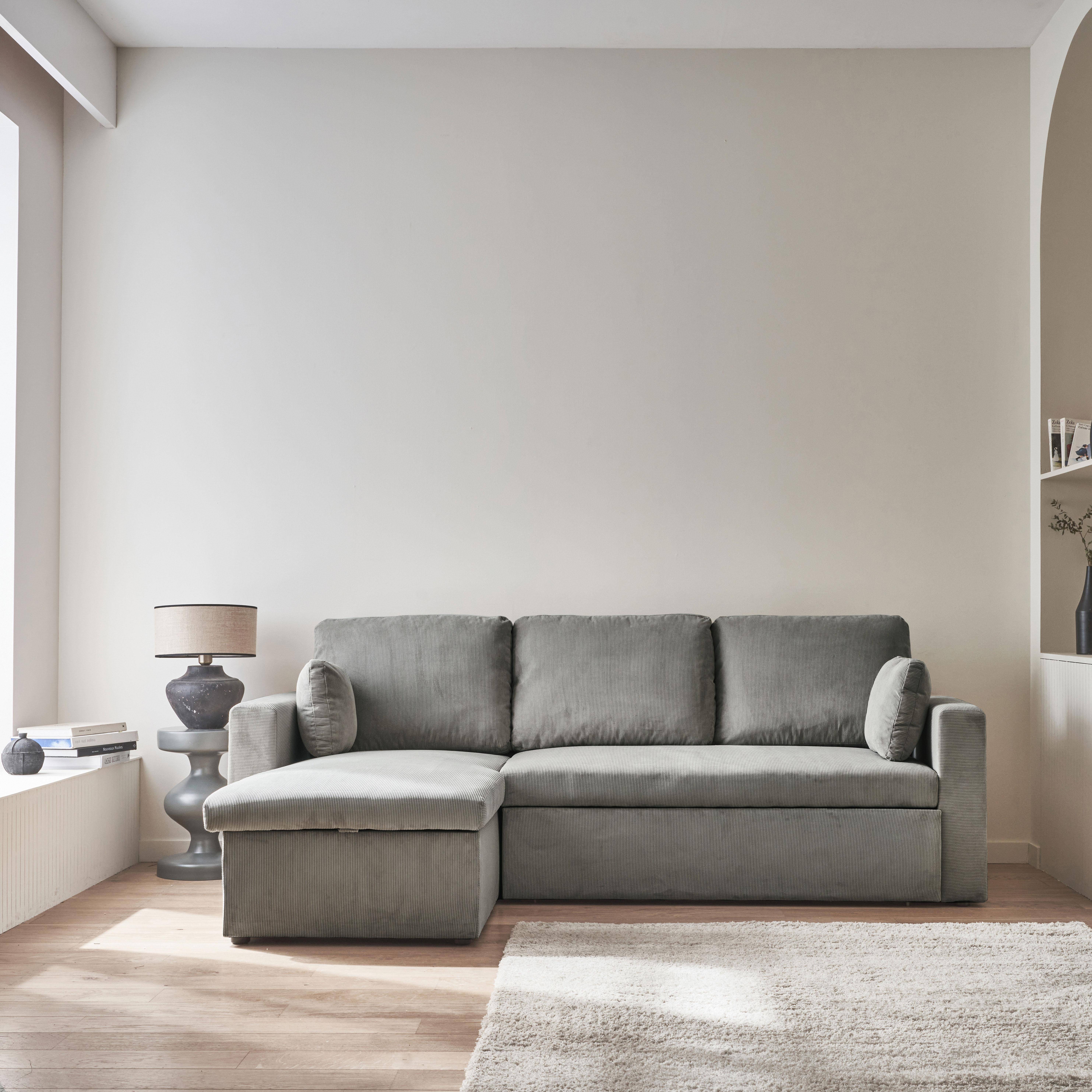 Canapé d'angle velours côtelé gris clair | sweeek