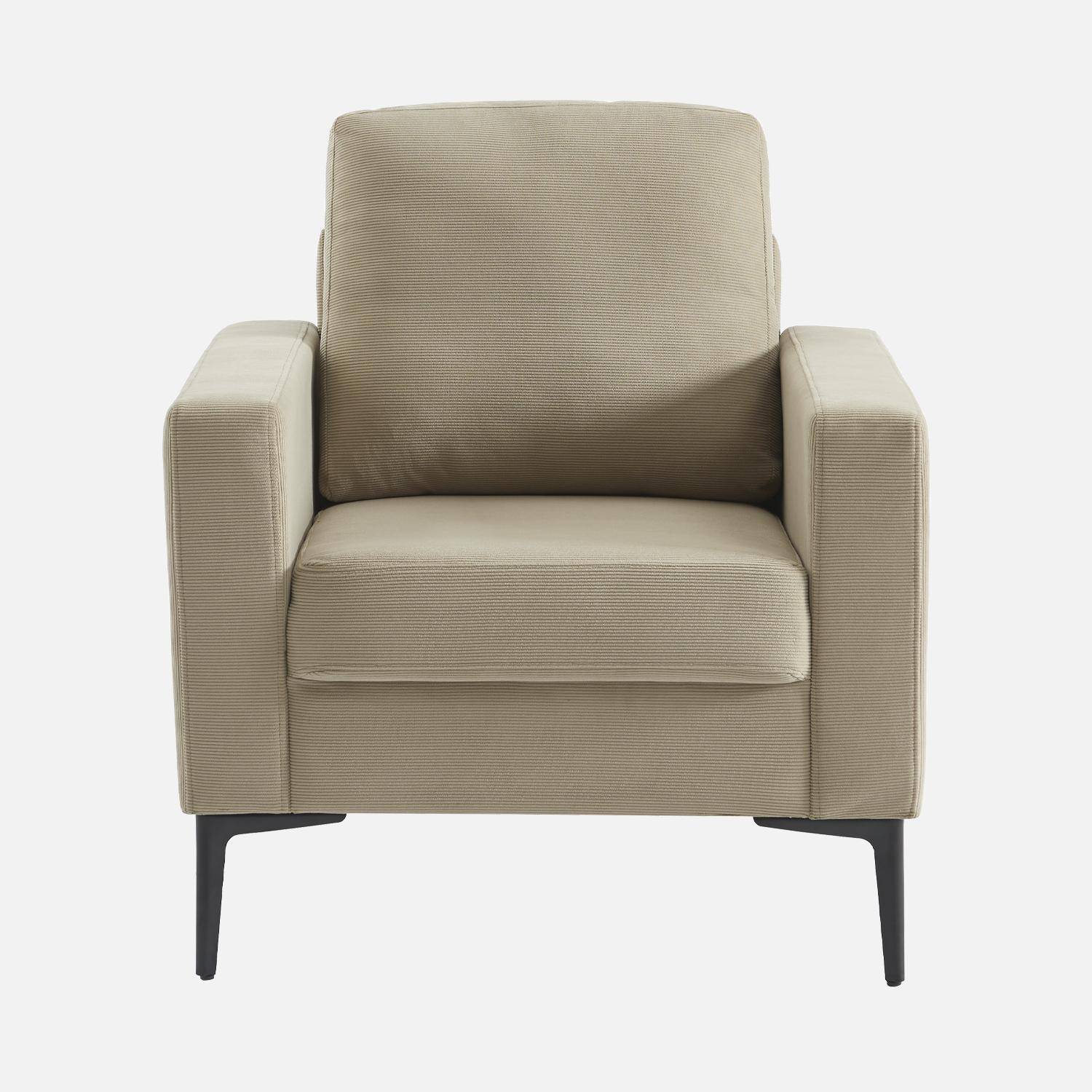 Sessel mit Kord-Bezug - Beige grau - Bjorn - mit geraden Metallfüßen,sweeek,Photo4