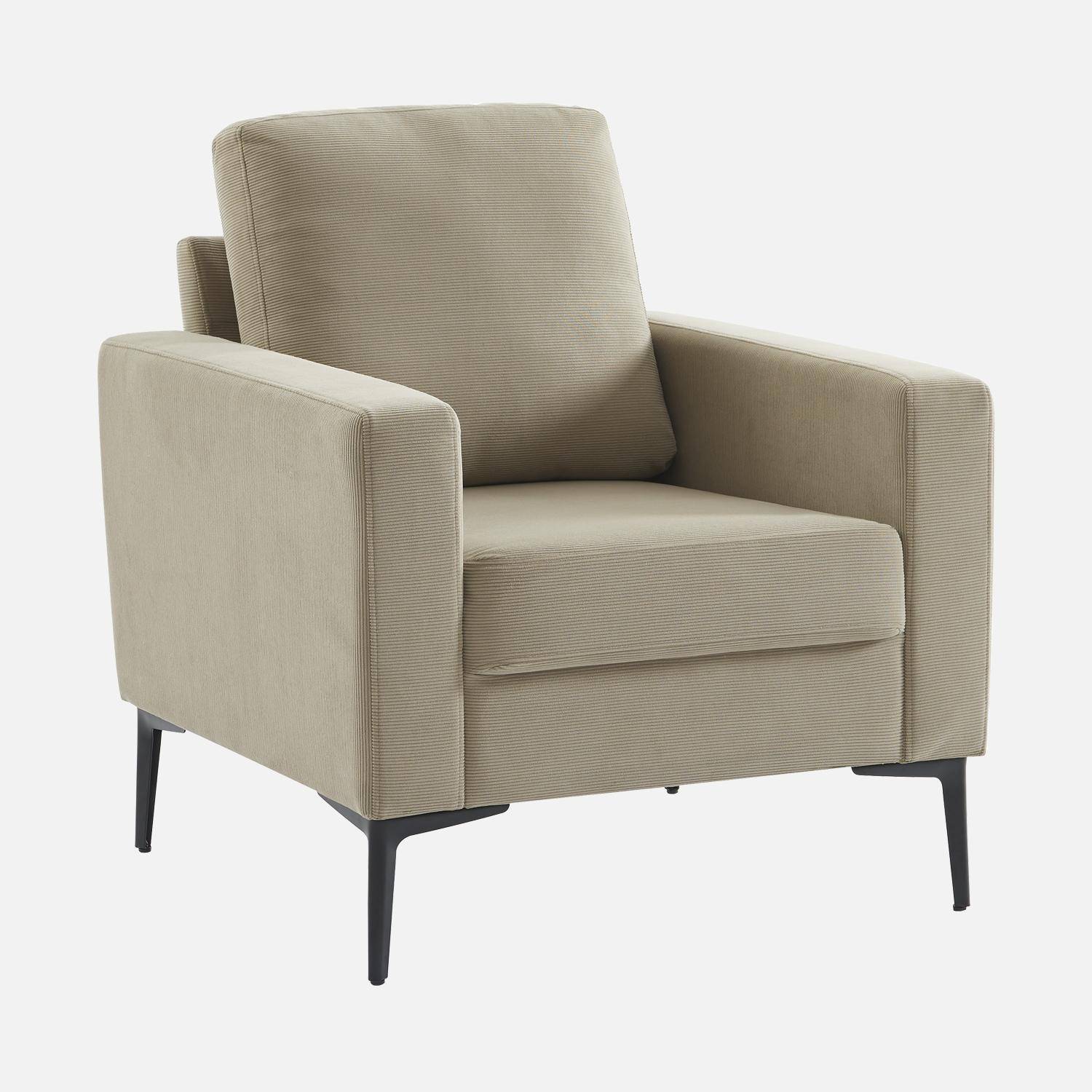 Sessel mit Kord-Bezug - Beige grau - Bjorn - mit geraden Metallfüßen,sweeek,Photo3