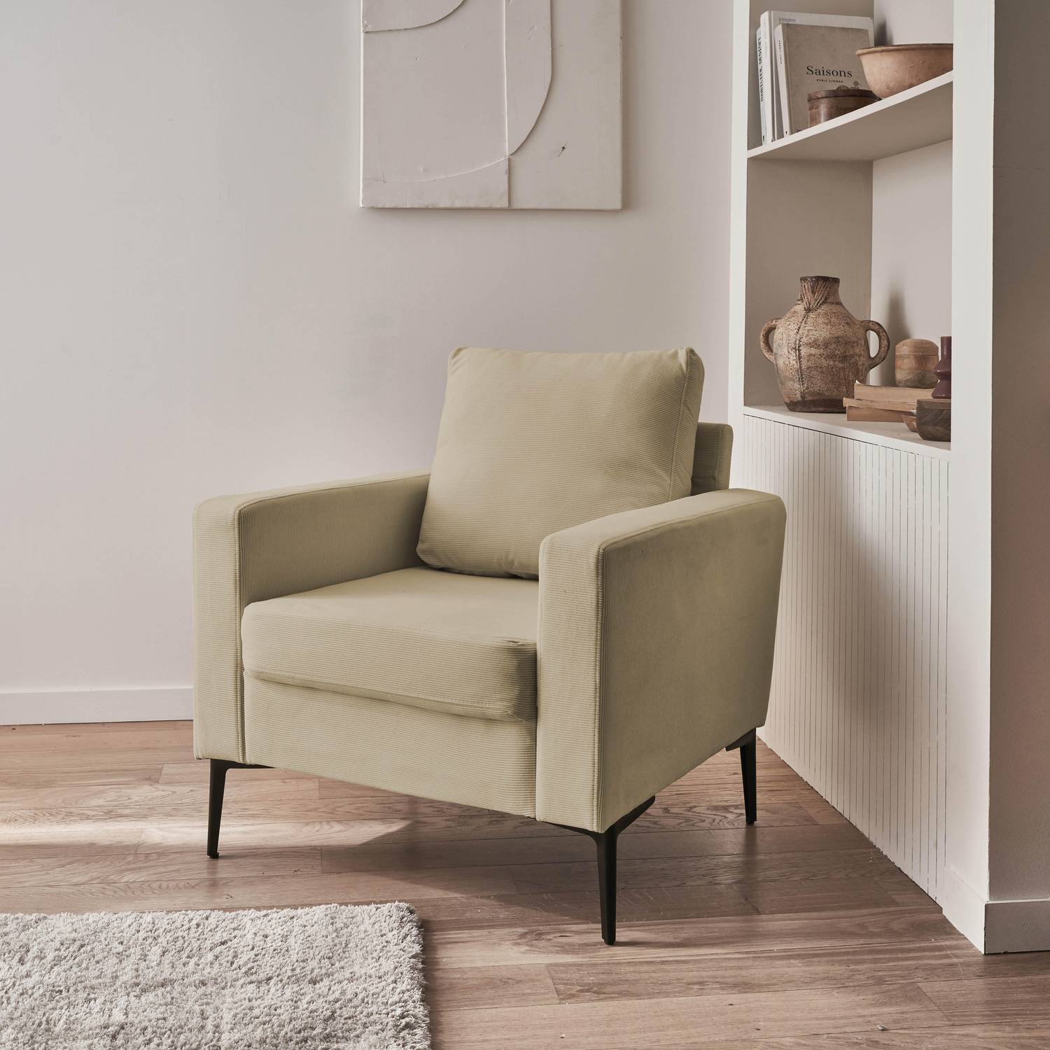 Sessel mit Kord-Bezug - Beige grau - Bjorn - mit geraden Metallfüßen Photo2