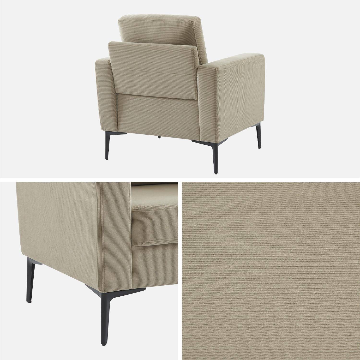 Sessel mit Kord-Bezug - Beige grau - Bjorn - mit geraden Metallfüßen,sweeek,Photo5