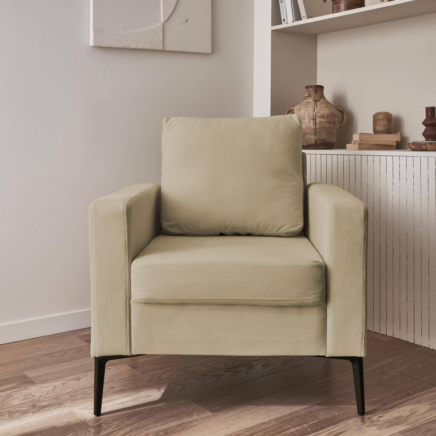Sessel mit Kord-Bezug - Beige grau - Bjorn - mit geraden Metallfüßen Photo1