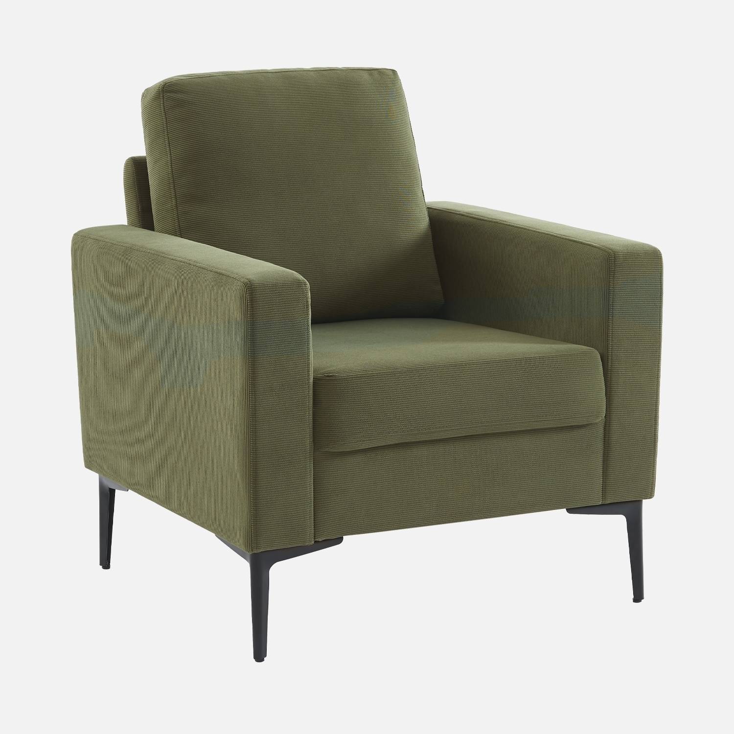 Fauteuil en velours côtelé kaki