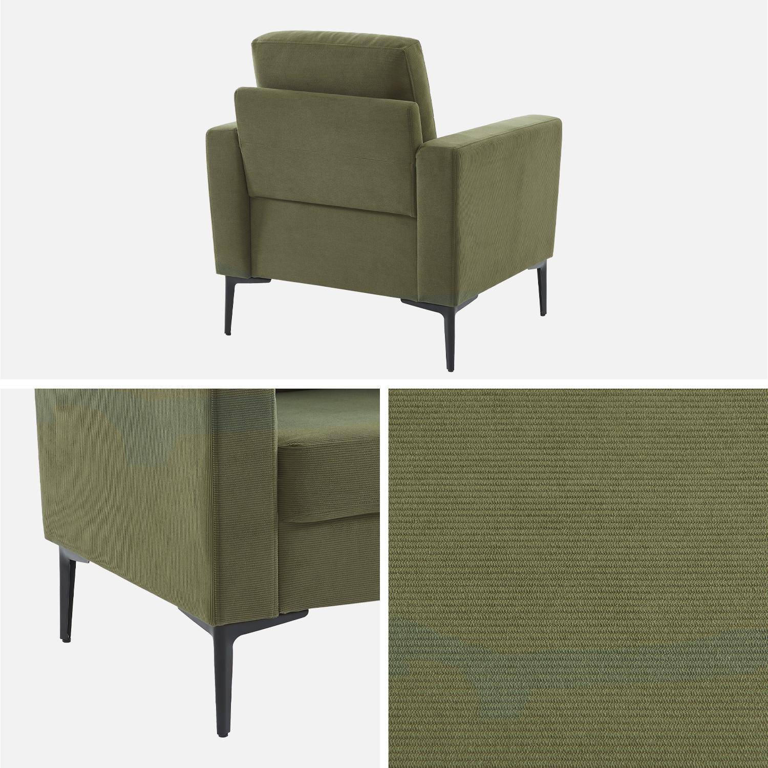 Fauteuil en velours côtelé kaki - Bjorn - Canapé 1 place fixe droit pieds métal Photo5