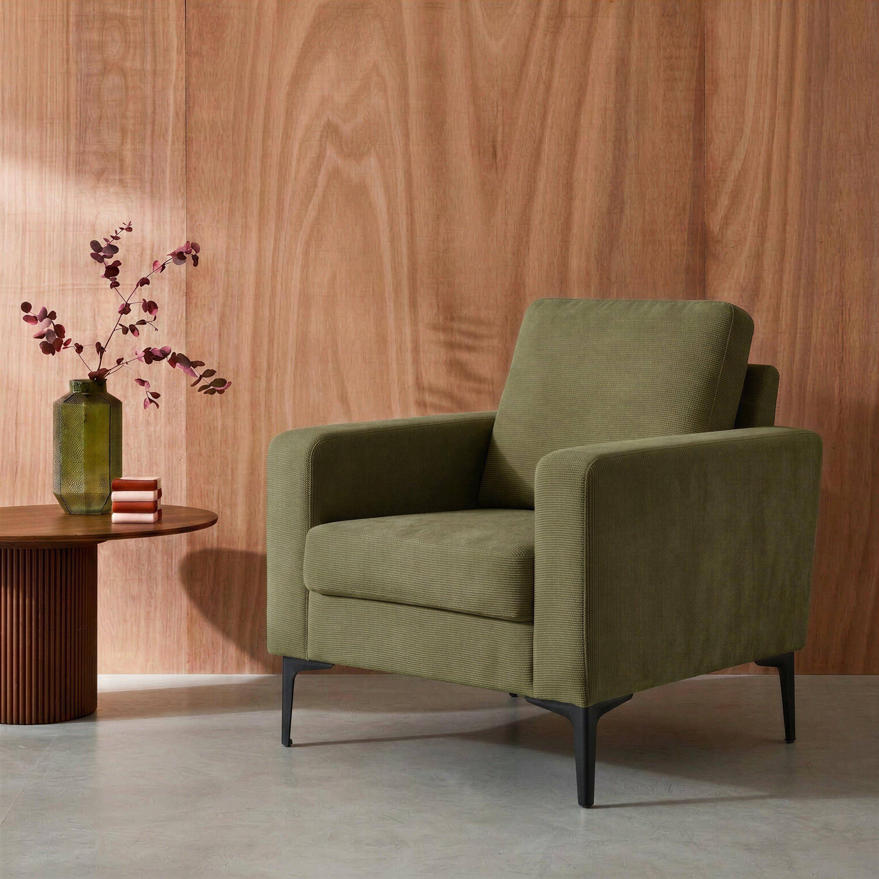 Sillón de pana y patas de metal, Bjorn pana, Kaki oscuro, 78x77x70 cm Photo1