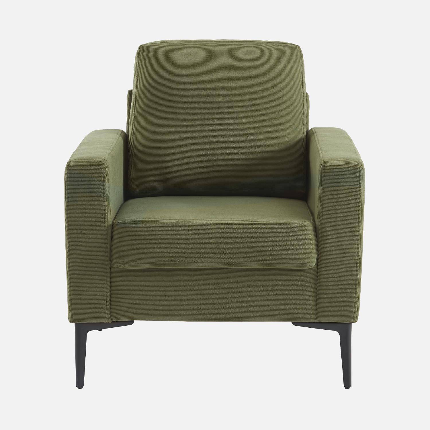 Fauteuil en velours côtelé kaki - Bjorn - Canapé 1 place fixe droit pieds métal,sweeek,Photo4