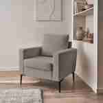 Lichtgrijze corduroy fauteuil, Bjorn, 1-zits, met metalen poten Photo1