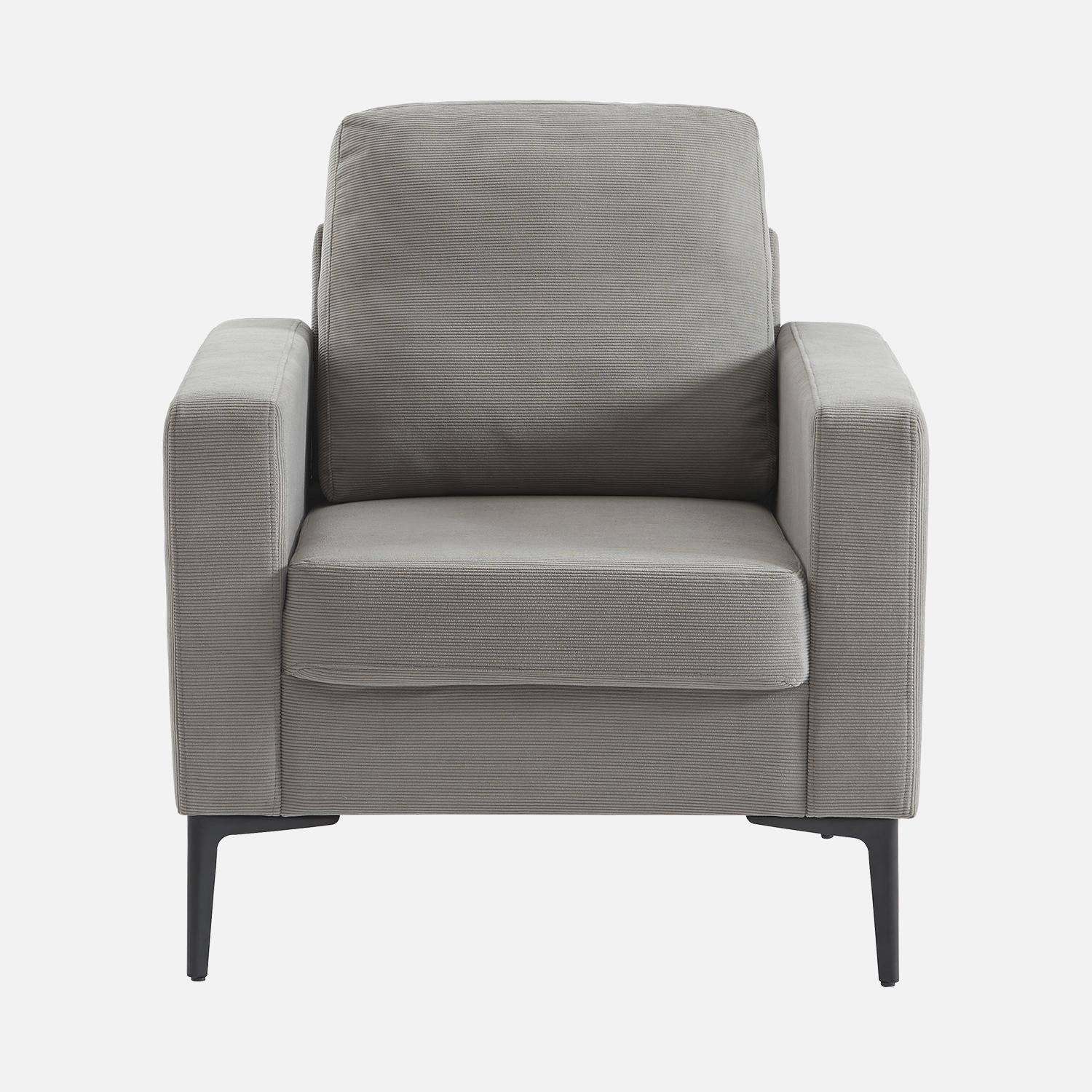 Sillón de pana y patas de metal, Bjorn, Gris claro, 78x77x70 cm,sweeek,Photo4
