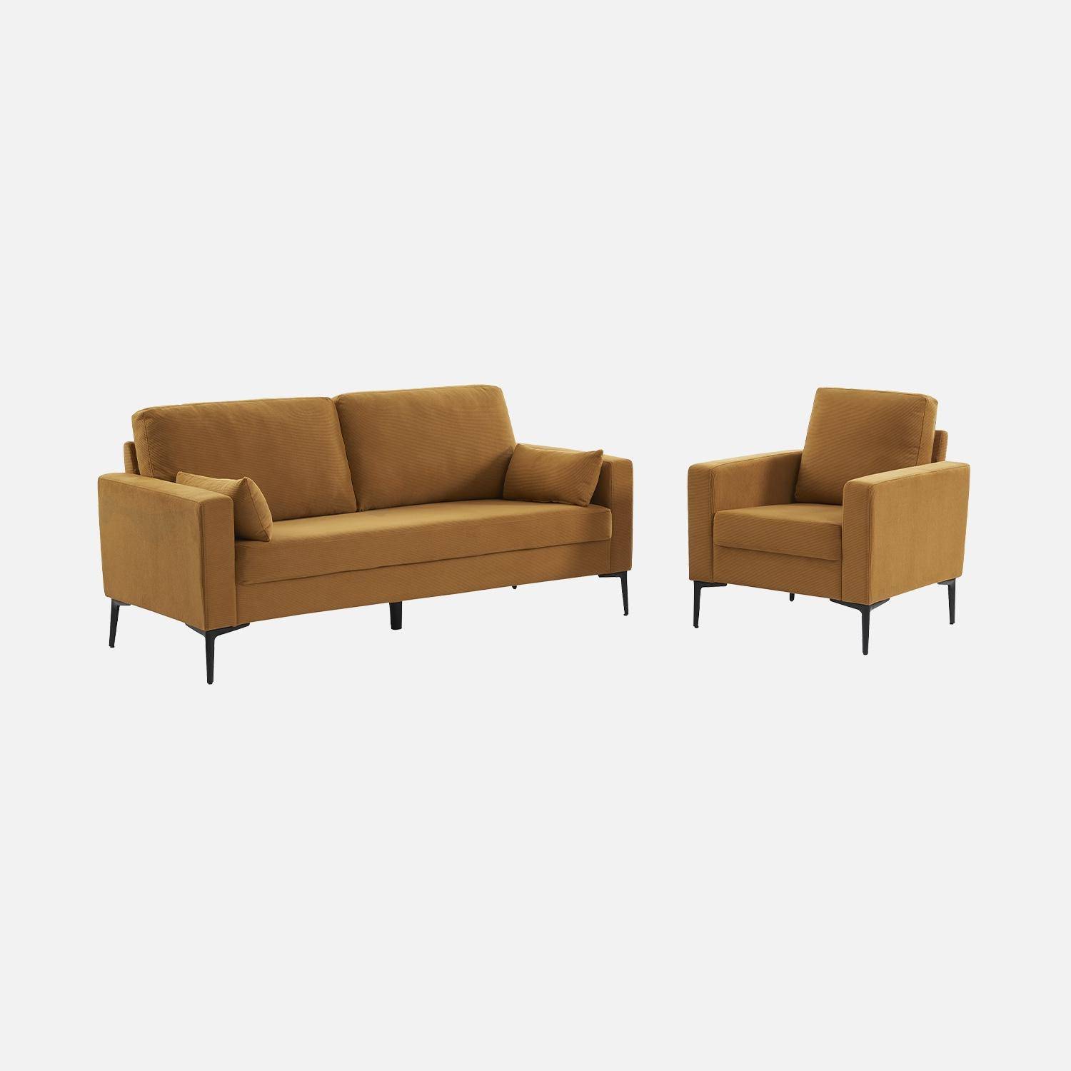 Gele oker corduroy fauteuil, Bjorn, 1-zits, met metalen poten Photo6