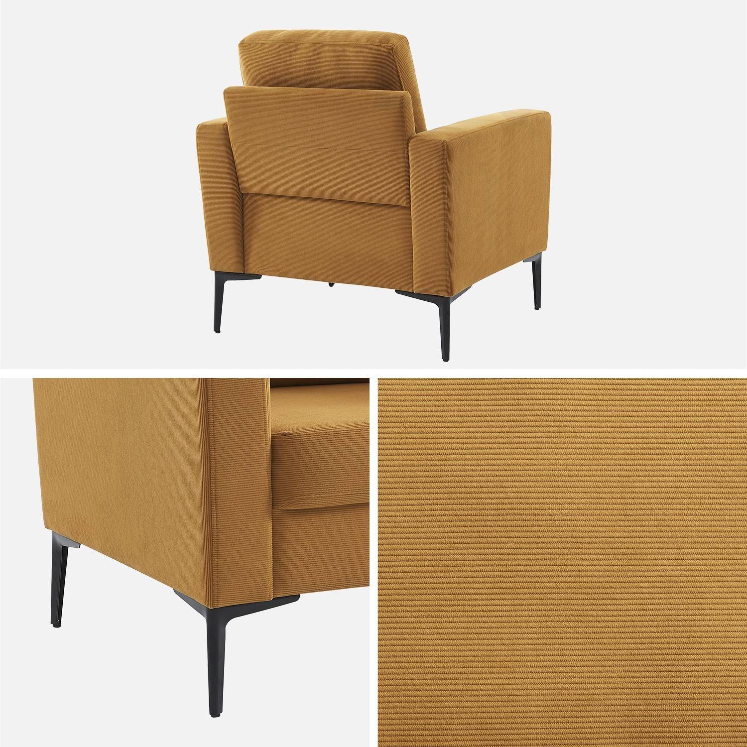 Gele oker corduroy fauteuil, Bjorn, 1-zits, met metalen poten,sweeek,Photo5