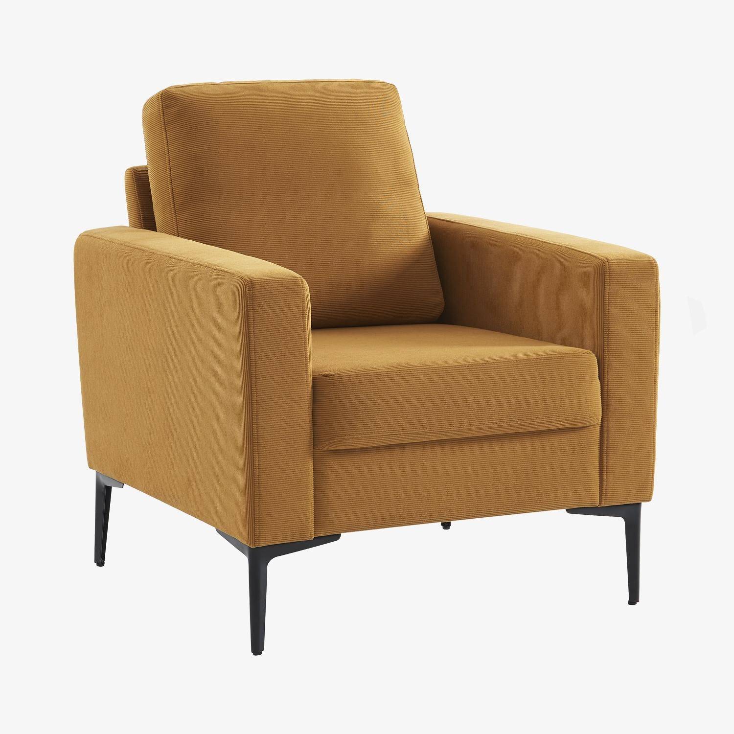 Gele oker corduroy fauteuil, Bjorn, 1-zits, met metalen poten Photo3