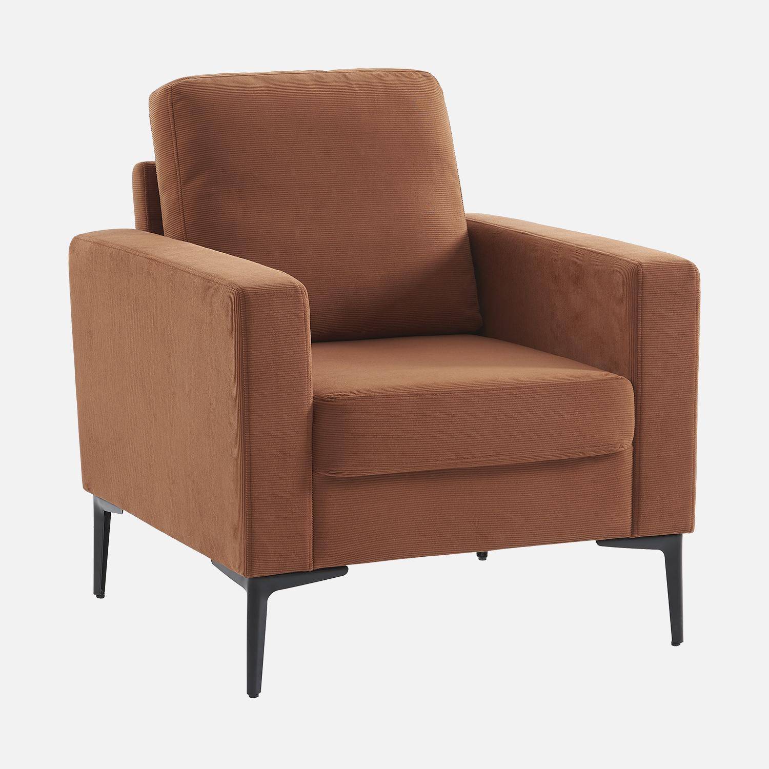 Sessel mit Kord-Bezug  - Terrakotta - Bjorn - mit geraden Metallfüßen,sweeek,Photo3