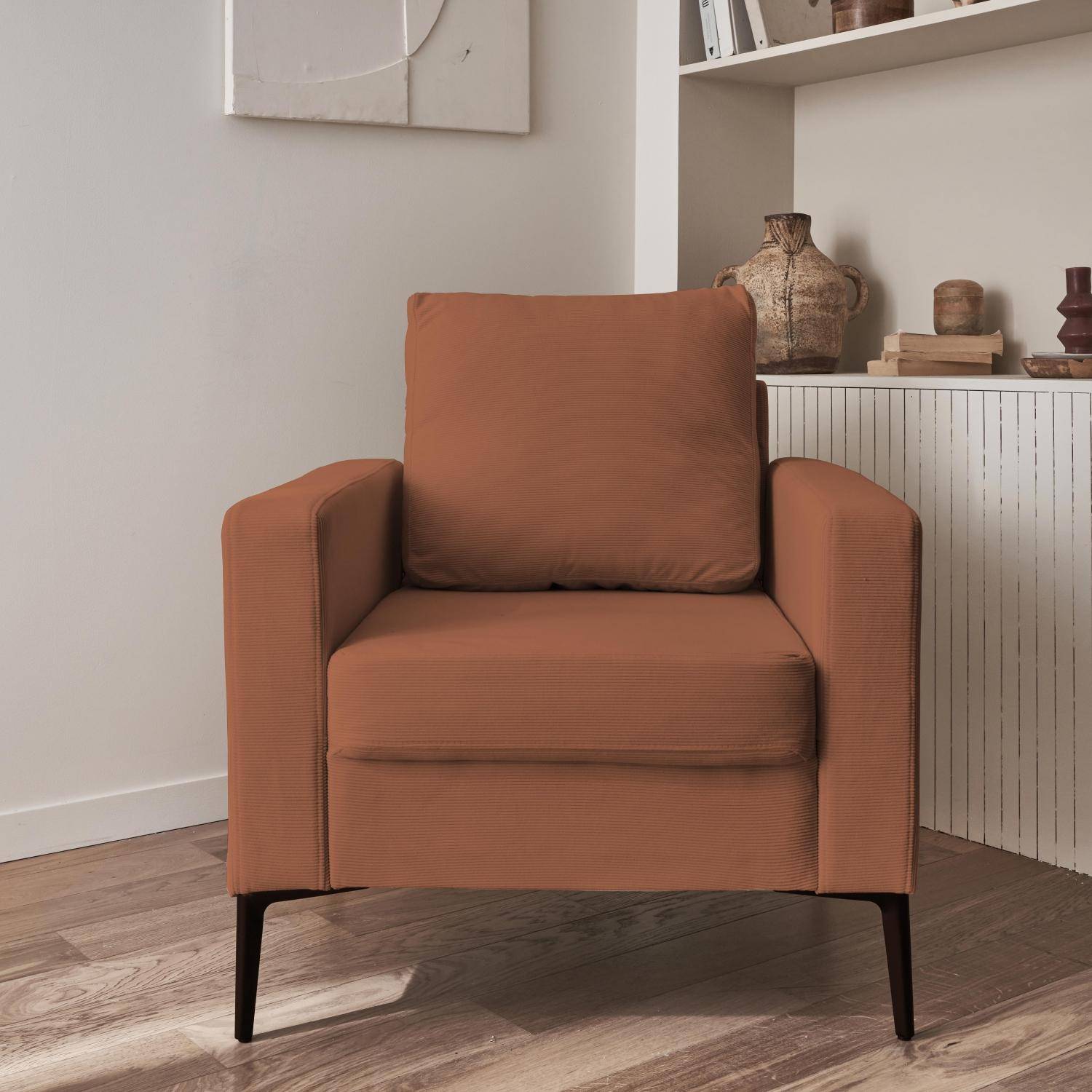 Sillón de pana y patas de metal, Bjorn, Terra Cotta, 78x77x70 cm Photo3