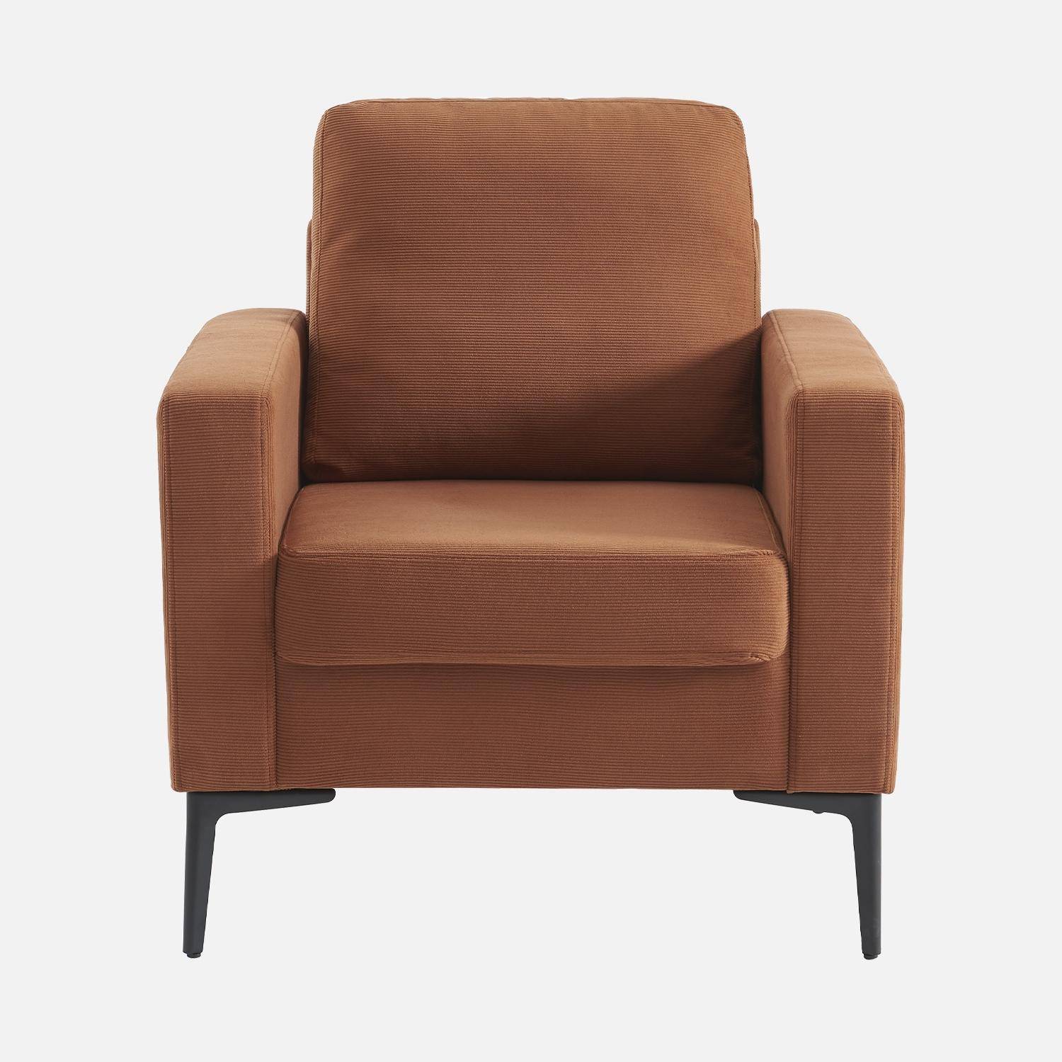 Sillón de pana y patas de metal, Bjorn, Terra Cotta, 78x77x70 cm Photo6