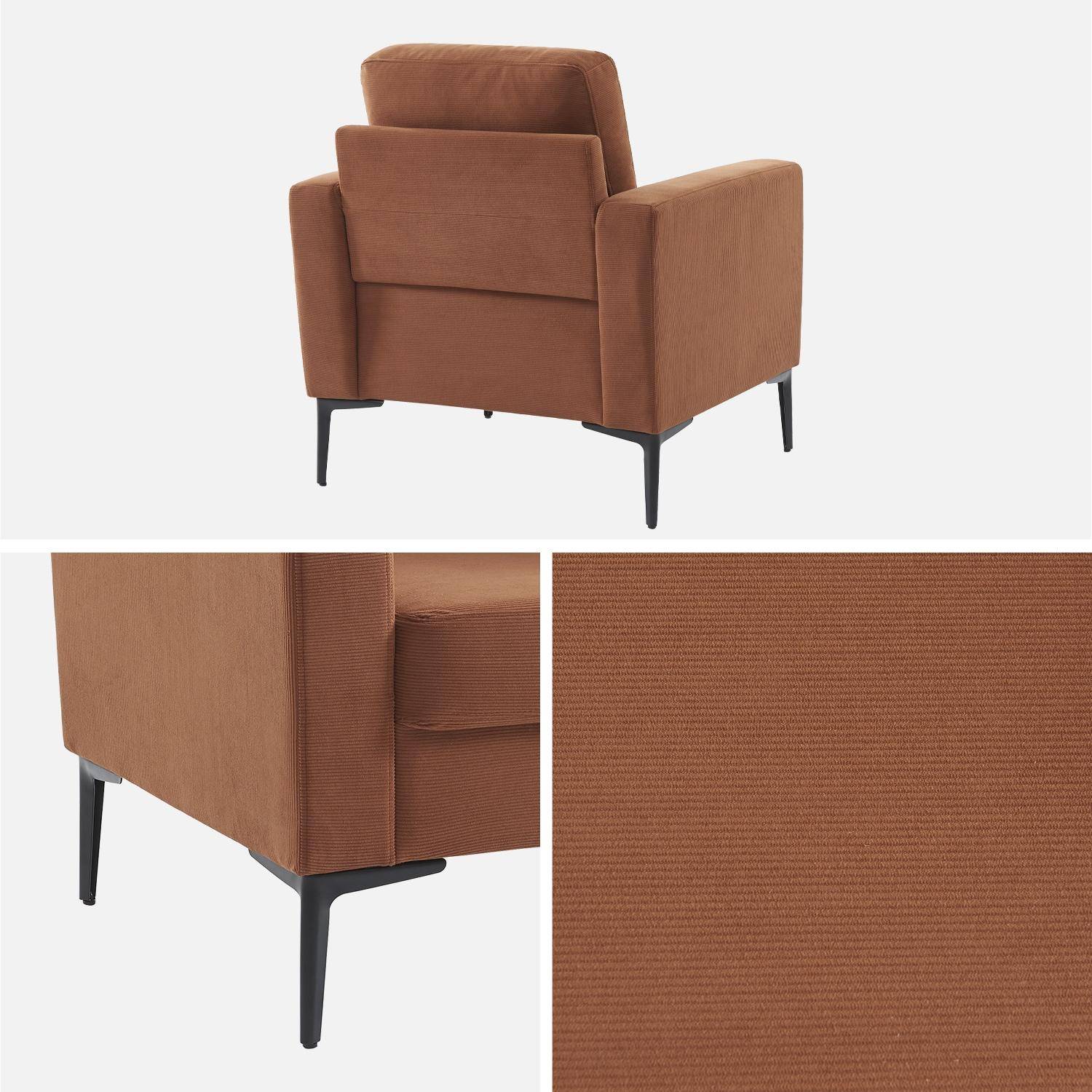 Terracotta corduroy fauteuil, Bjorn, 1-zits, met metalen poten,sweeek,Photo6