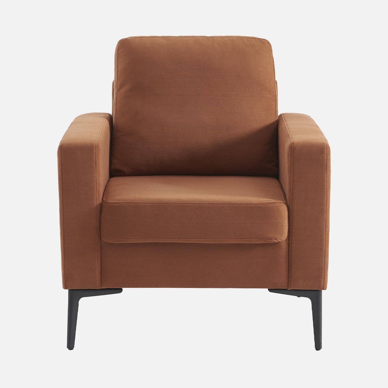 Terracotta corduroy fauteuil, Bjorn, 1-zits, met metalen poten,sweeek,Photo4