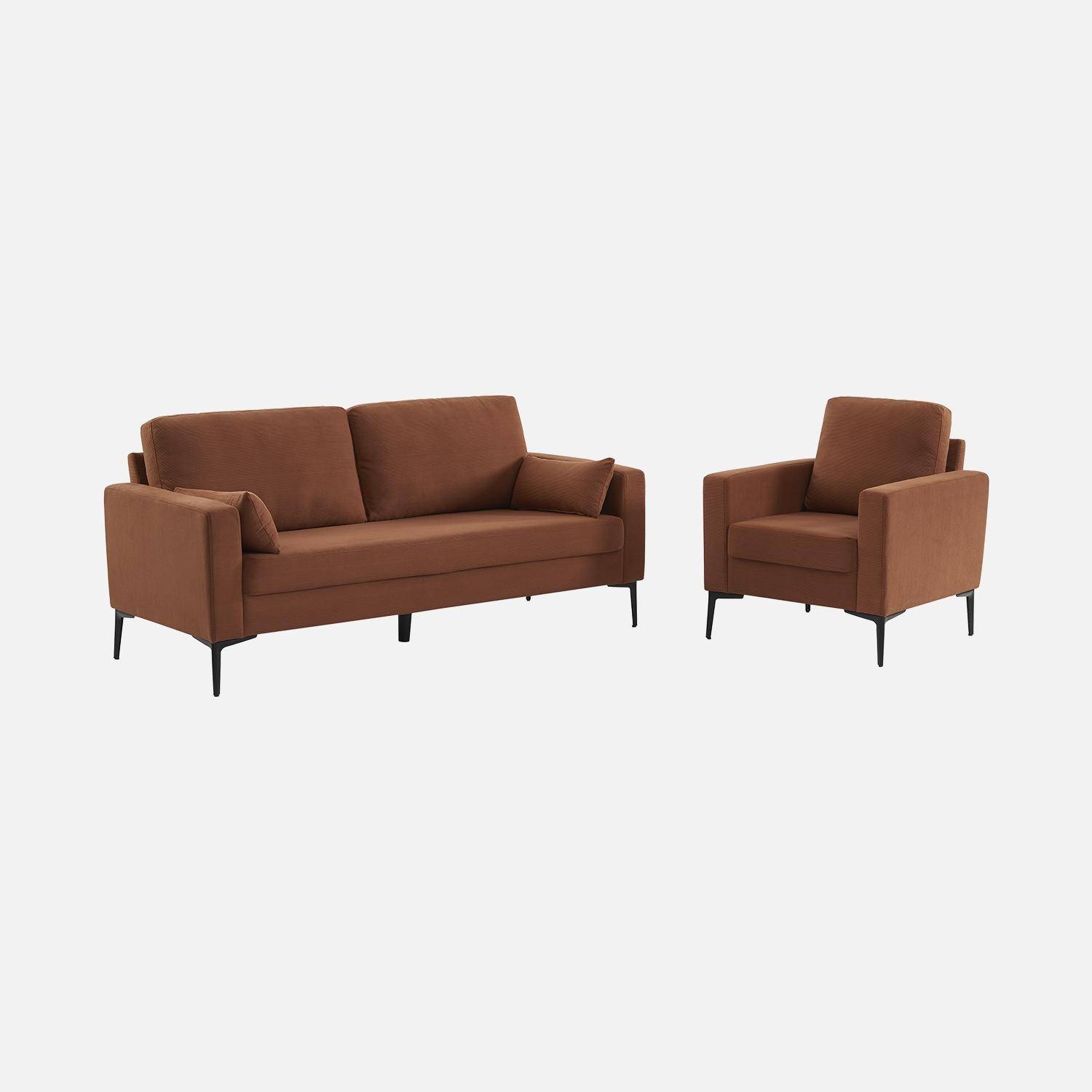 Sillón de pana y patas de metal, Bjorn, Terra Cotta, 78x77x70 cm Photo5