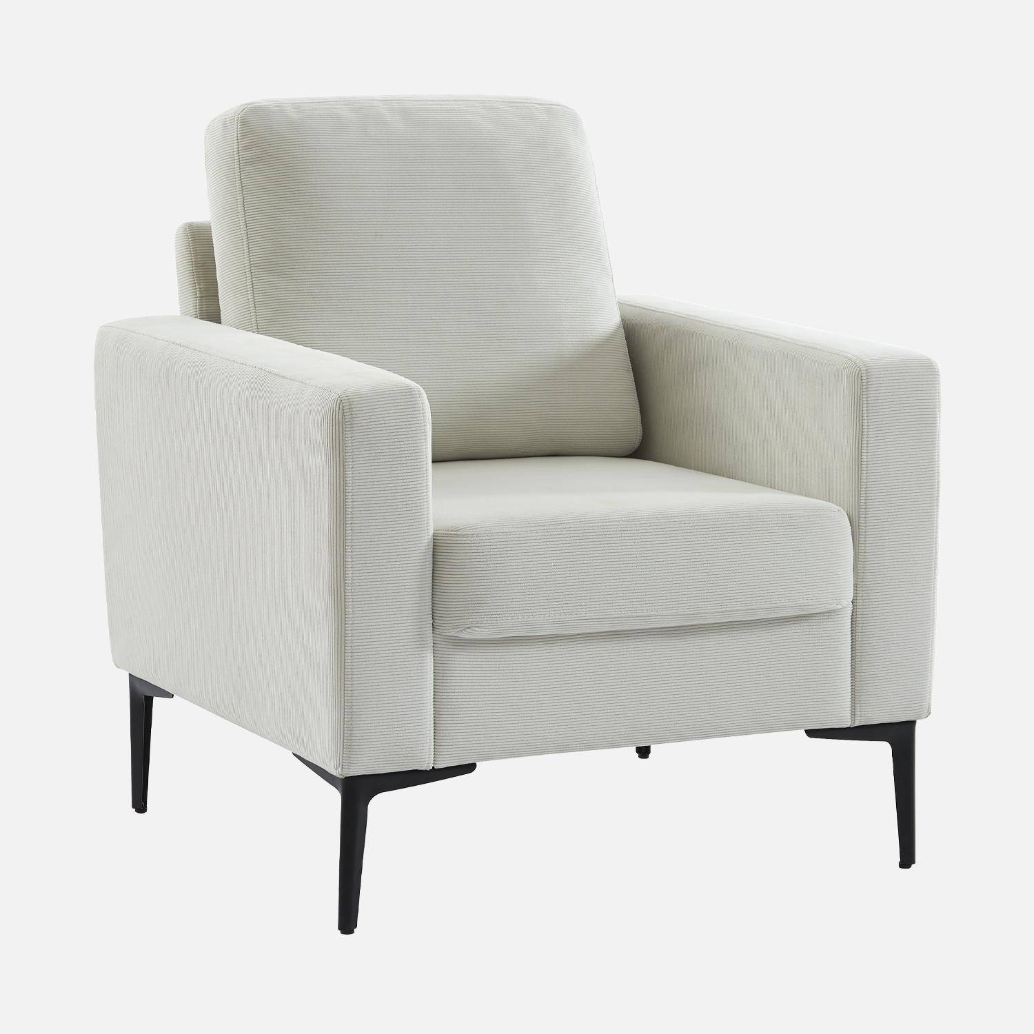 Witte corduroy fauteuil, Bjorn, 1-zits, met metalen poten,sweeek,Photo3