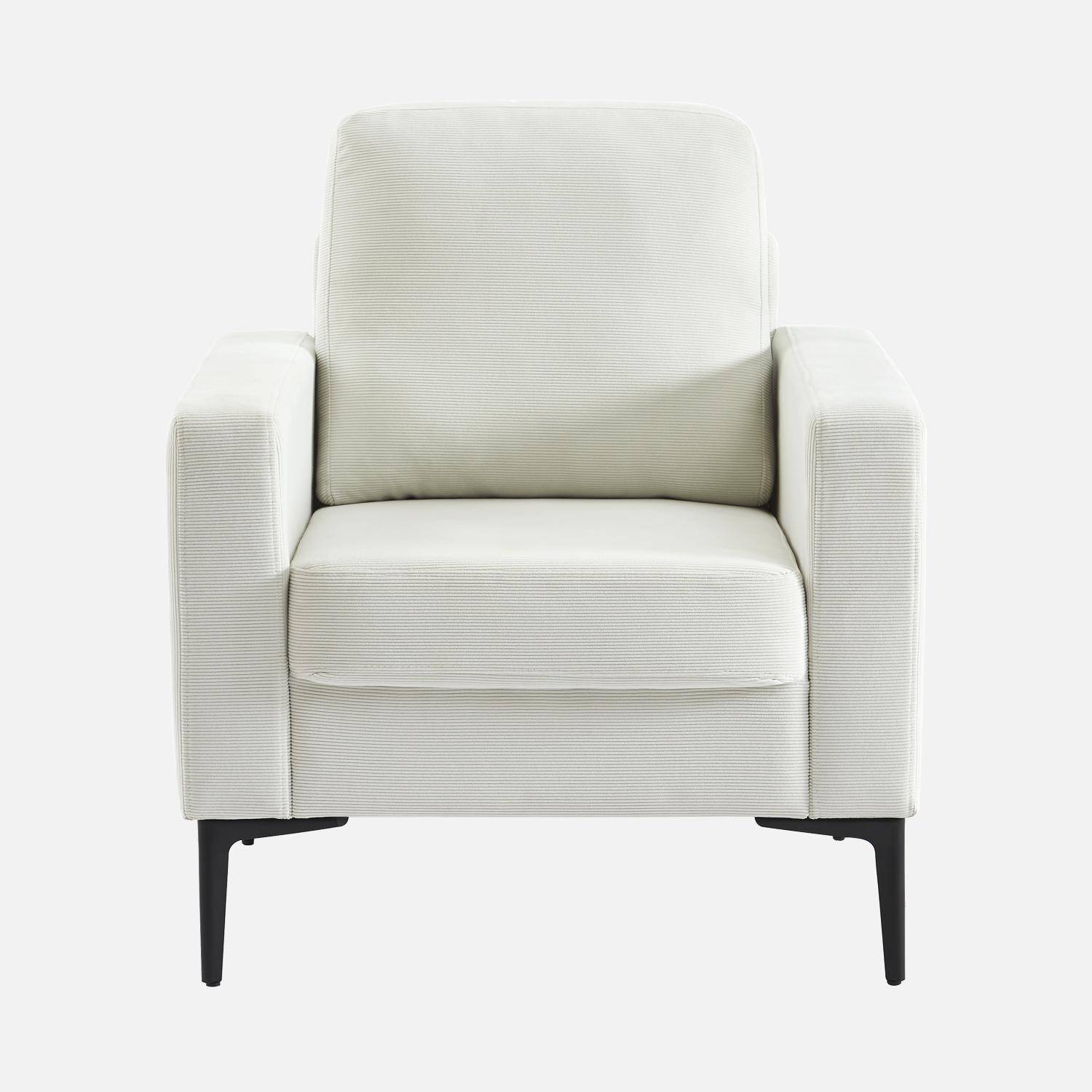 Witte corduroy fauteuil, Bjorn, 1-zits, met metalen poten Photo4