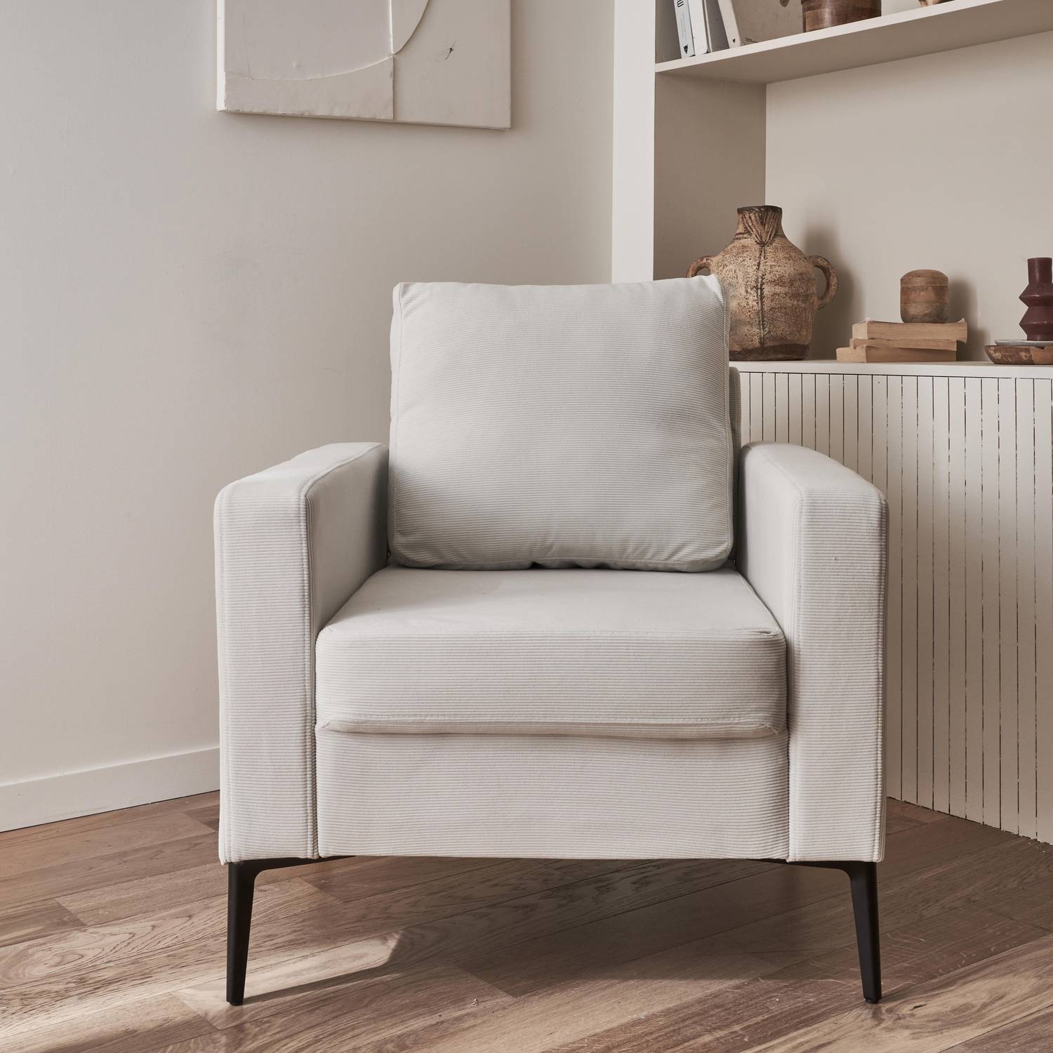 Sessel mit Kord-Bezug - Weiß - Bjorn - mit geraden Metallfüßen Photo1