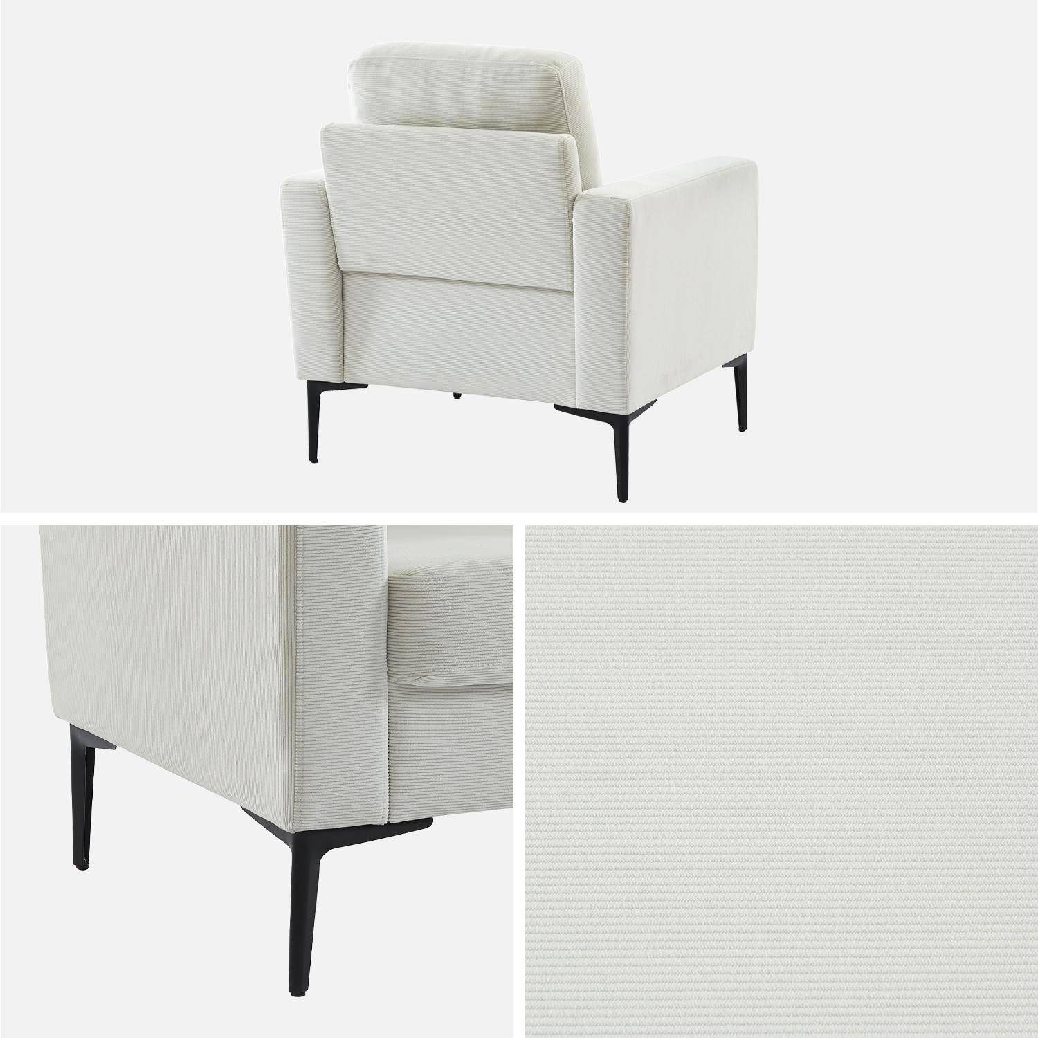 Witte corduroy fauteuil, Bjorn, 1-zits, met metalen poten,sweeek,Photo5