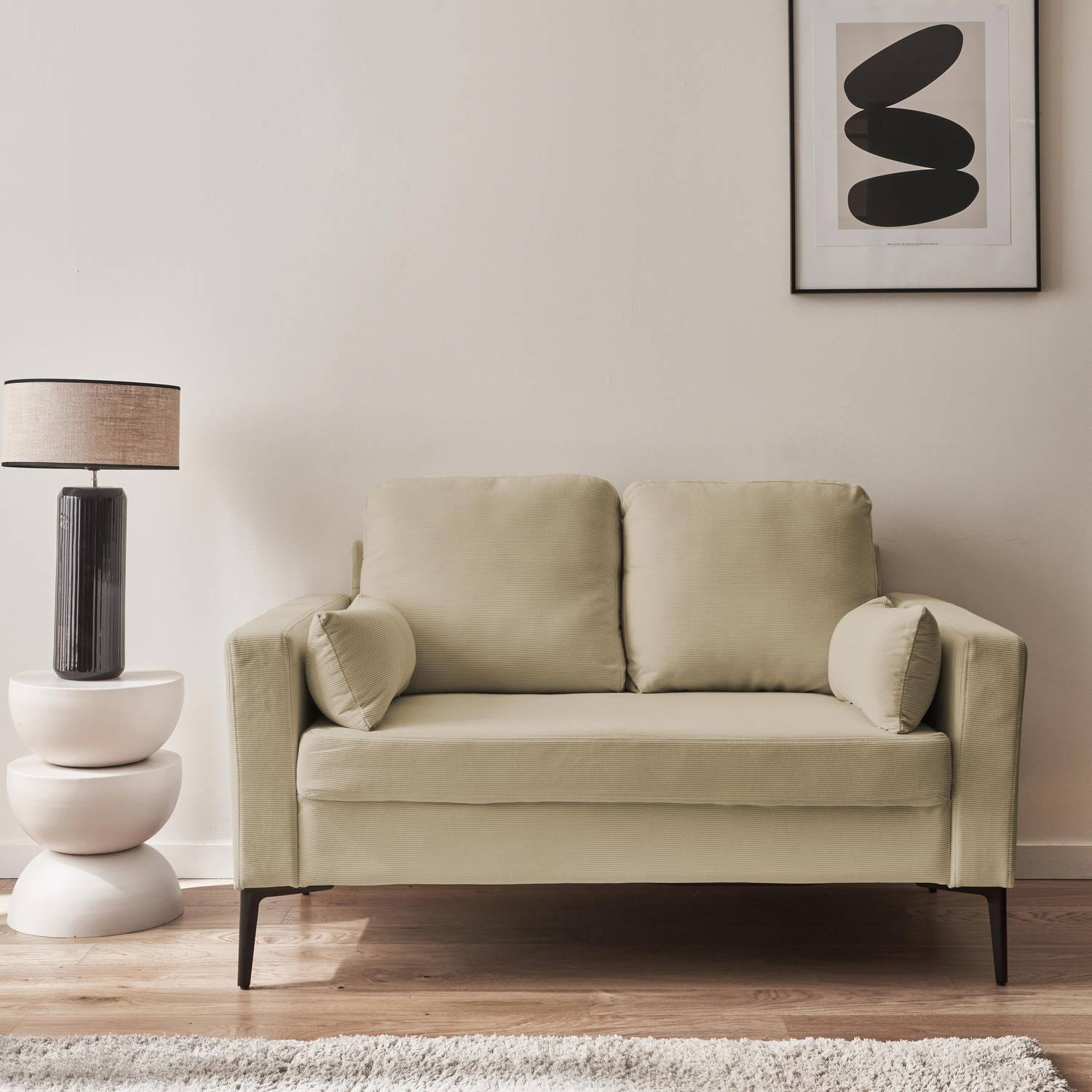 Sofa mit graubeigem Cordbezug - Bjorn - Fixes 2-Sitzer-Sofa, gerade, Metallfüße  Photo3