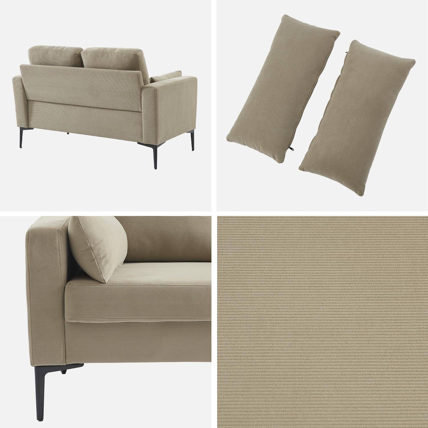 Sofa mit graubeigem Cordbezug - Bjorn - Fixes 2-Sitzer-Sofa, gerade, Metallfüße ,sweeek,Photo4