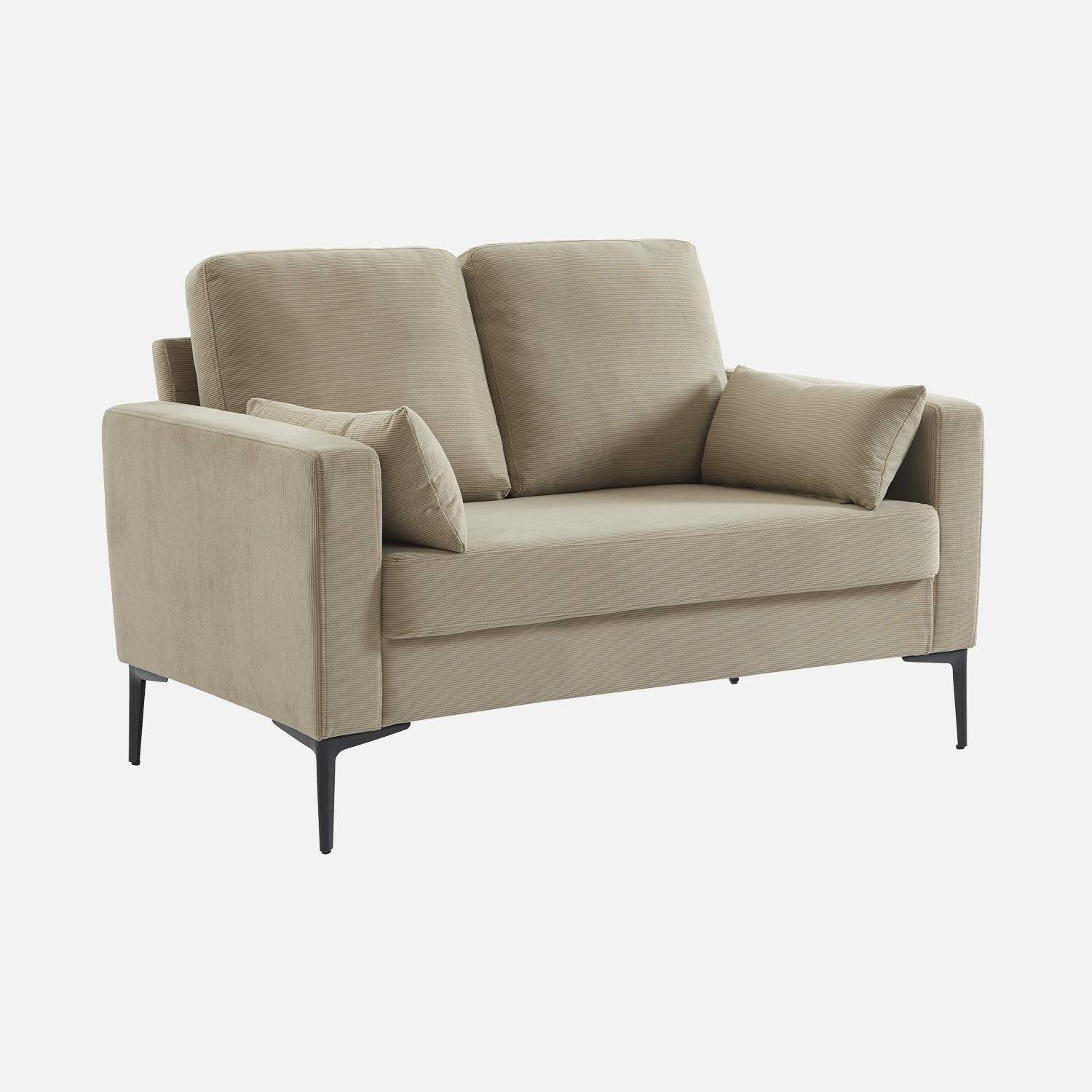 Sofa mit graubeigem Cordbezug - Bjorn - Fixes 2-Sitzer-Sofa, gerade, Metallfüße ,sweeek,Photo3