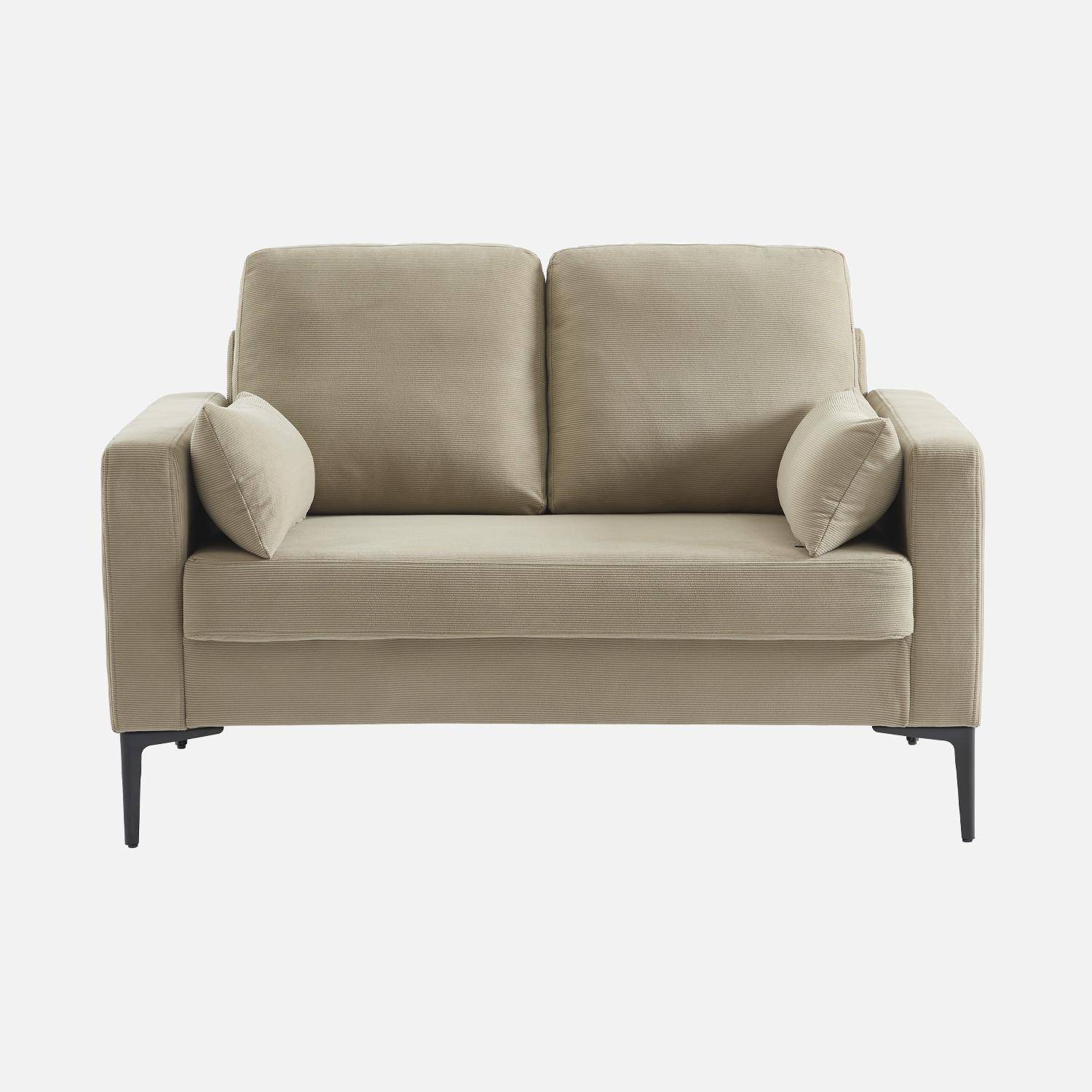 Sofa mit graubeigem Cordbezug - Bjorn - Fixes 2-Sitzer-Sofa, gerade, Metallfüße  Photo5