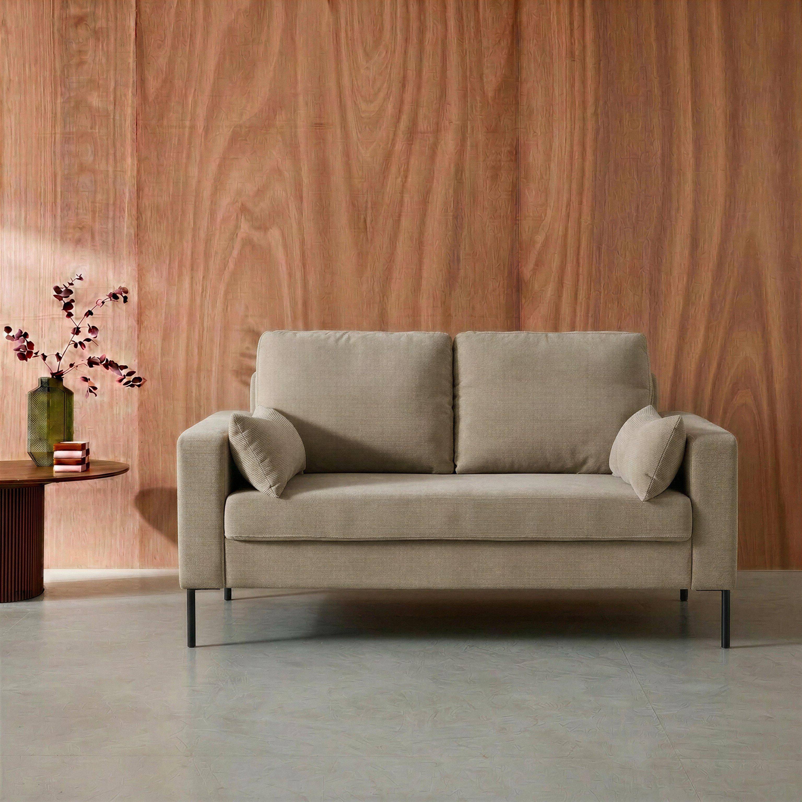 Sofa mit graubeigem Cordbezug - Bjorn - Fixes 2-Sitzer-Sofa, gerade, Metallfüße  Photo1