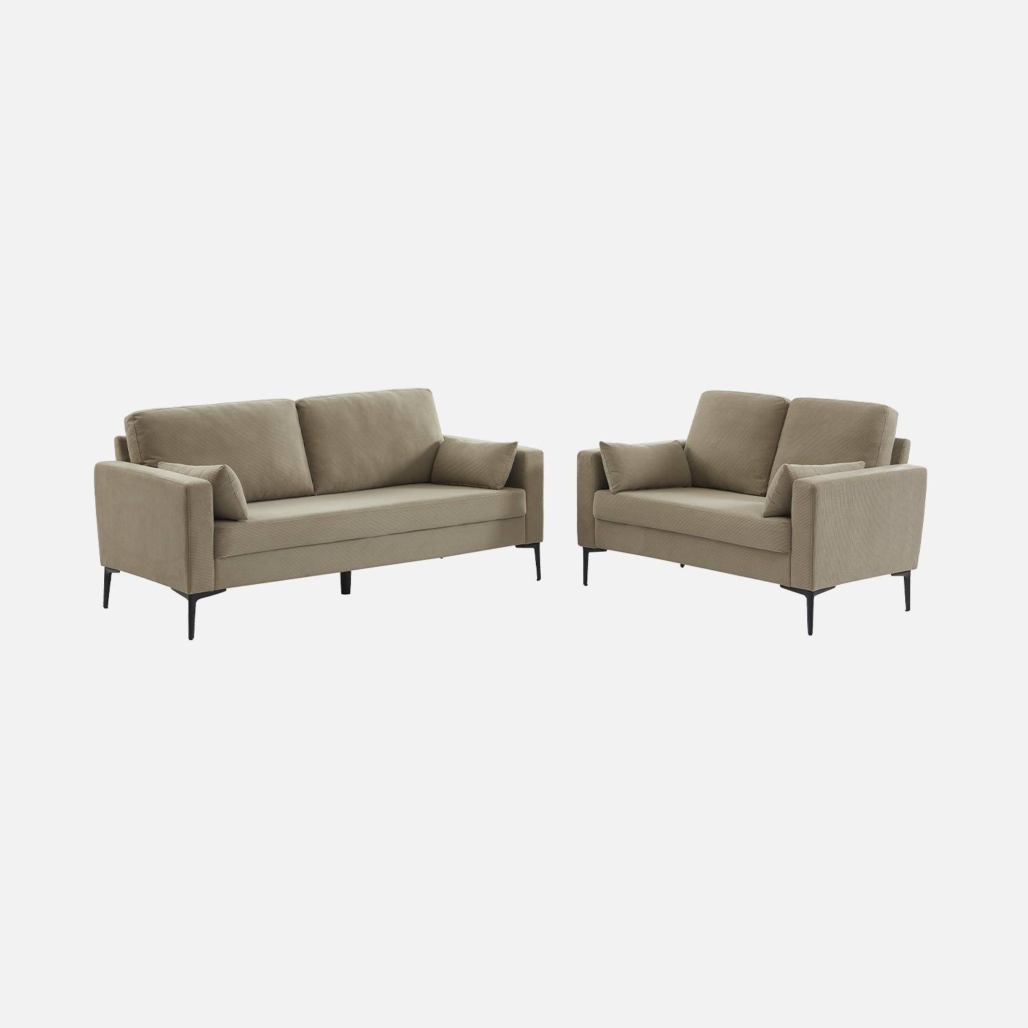 Sofa mit graubeigem Cordbezug - Bjorn - Fixes 2-Sitzer-Sofa, gerade, Metallfüße  Photo7