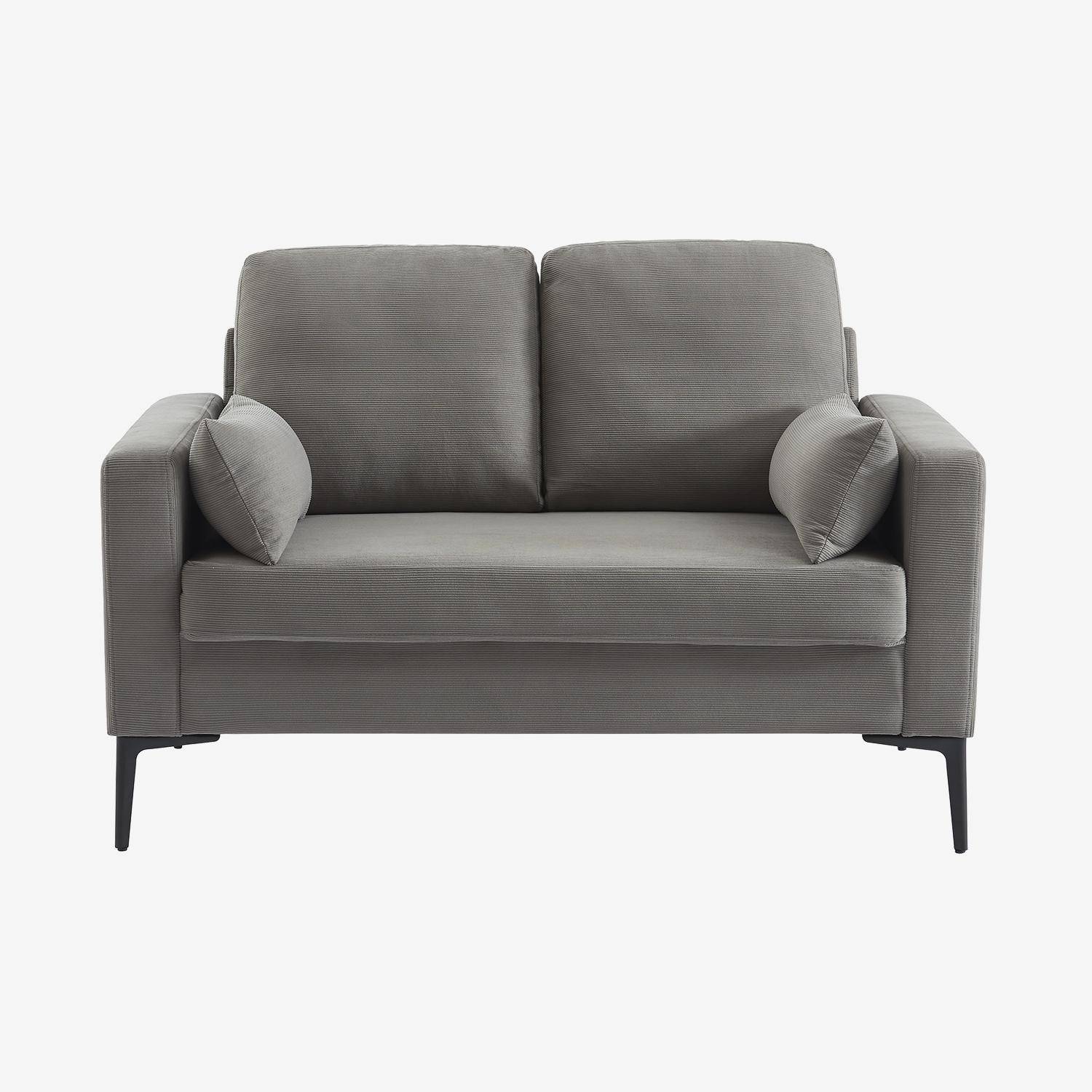 Sofa mit hellgrauem Cordbezug - Bjorn - Fixes 2-Sitzer-Sofa, gerade, Metallfüße  Photo4