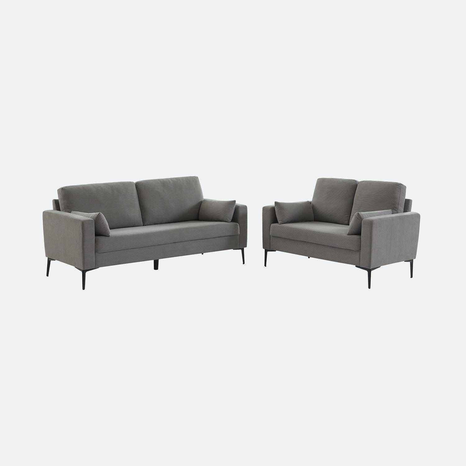 Sofa mit hellgrauem Cordbezug - Bjorn - Fixes 2-Sitzer-Sofa, gerade, Metallfüße  Photo6