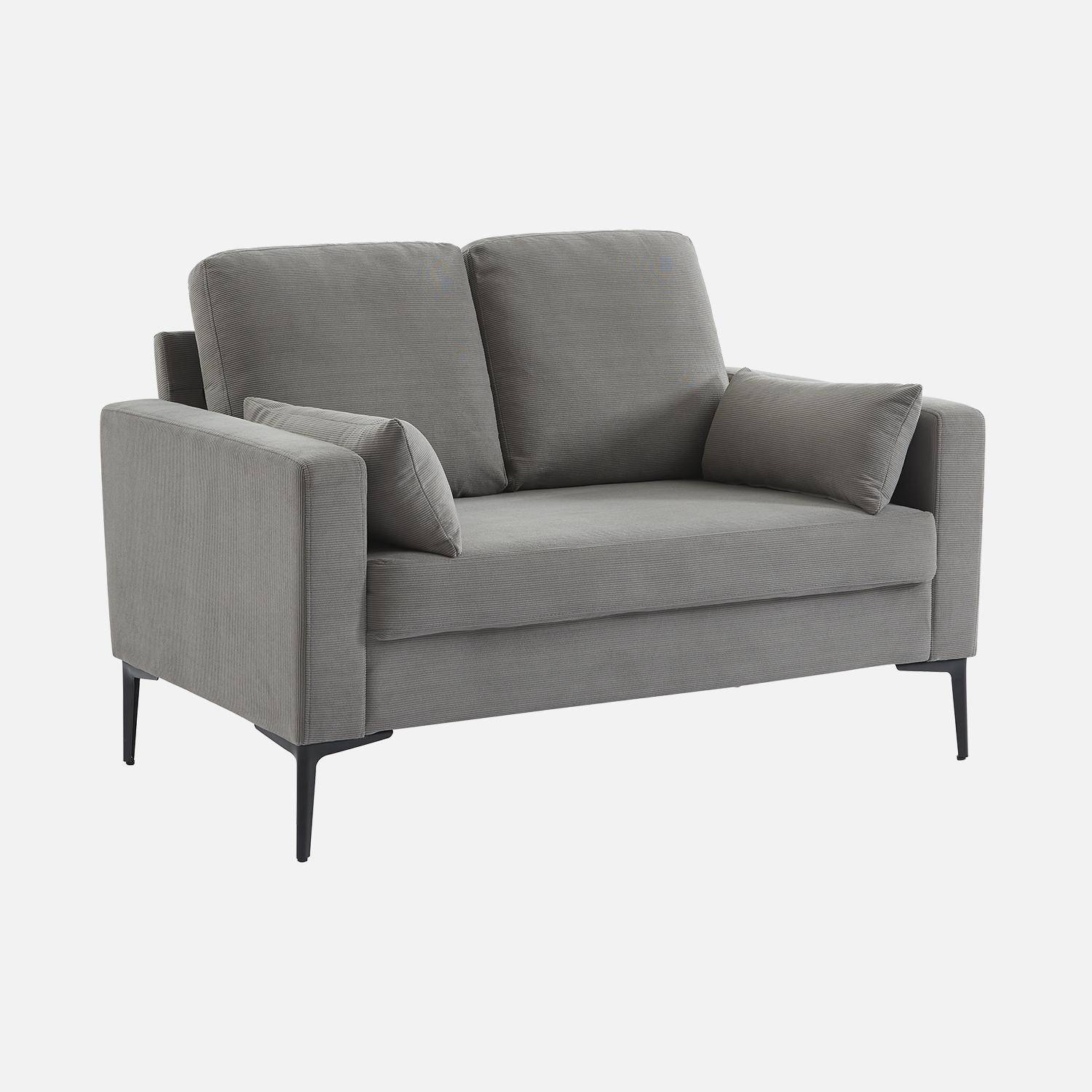 Sofa mit hellgrauem Cordbezug - Bjorn - Fixes 2-Sitzer-Sofa, gerade, Metallfüße ,sweeek,Photo7