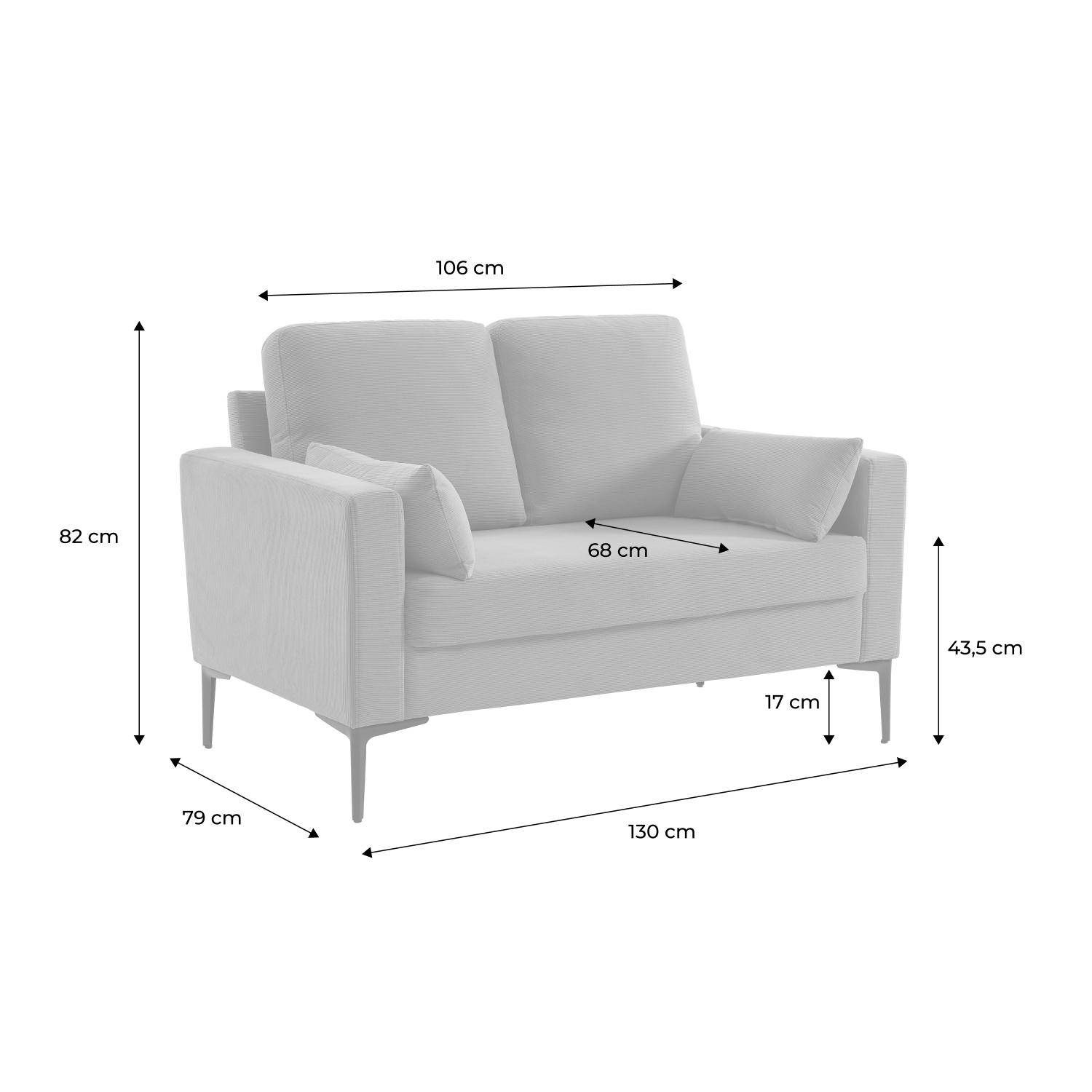 Sofa mit hellgrauem Cordbezug - Bjorn - Fixes 2-Sitzer-Sofa, gerade, Metallfüße  Photo8