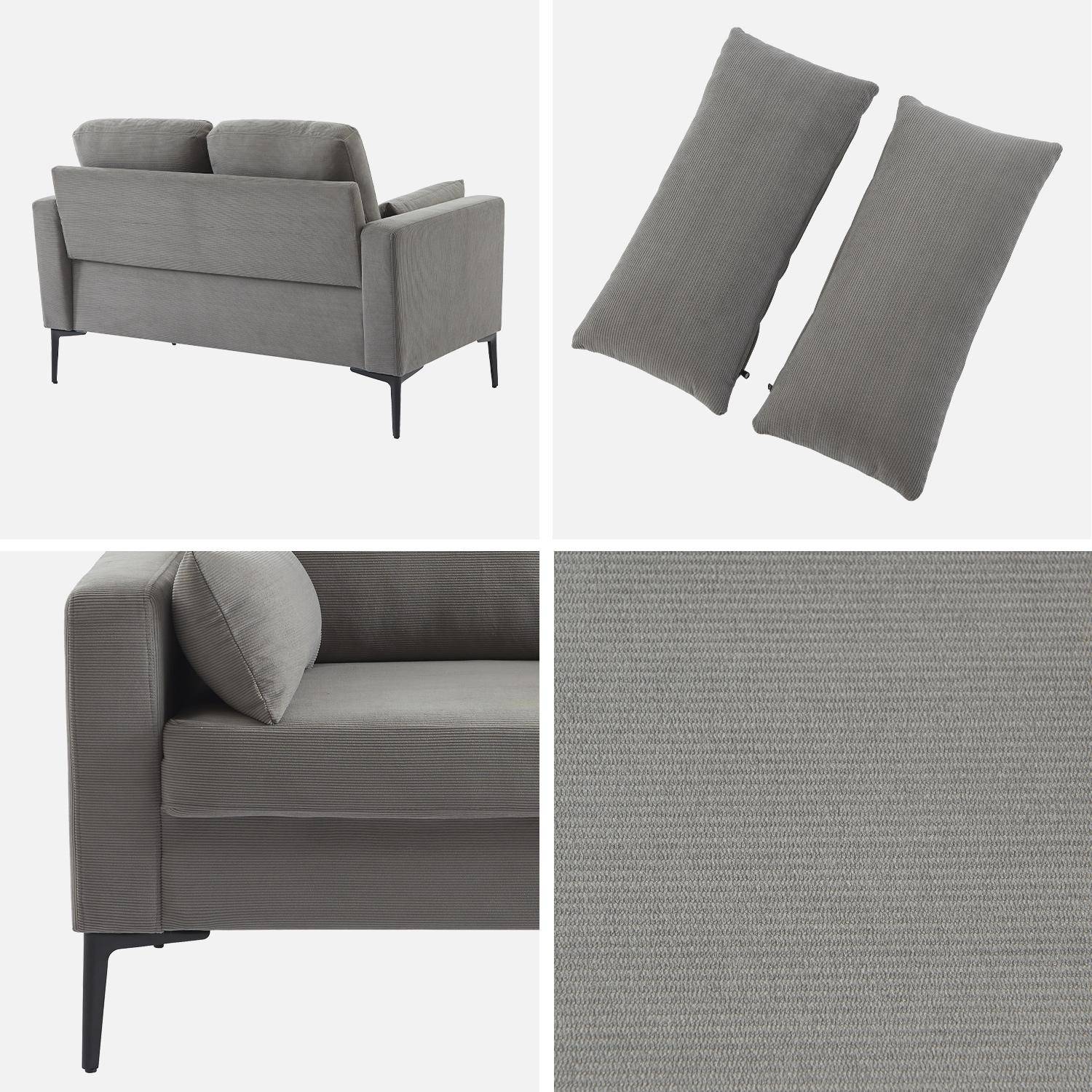 Sofa mit hellgrauem Cordbezug - Bjorn - Fixes 2-Sitzer-Sofa, gerade, Metallfüße  Photo5