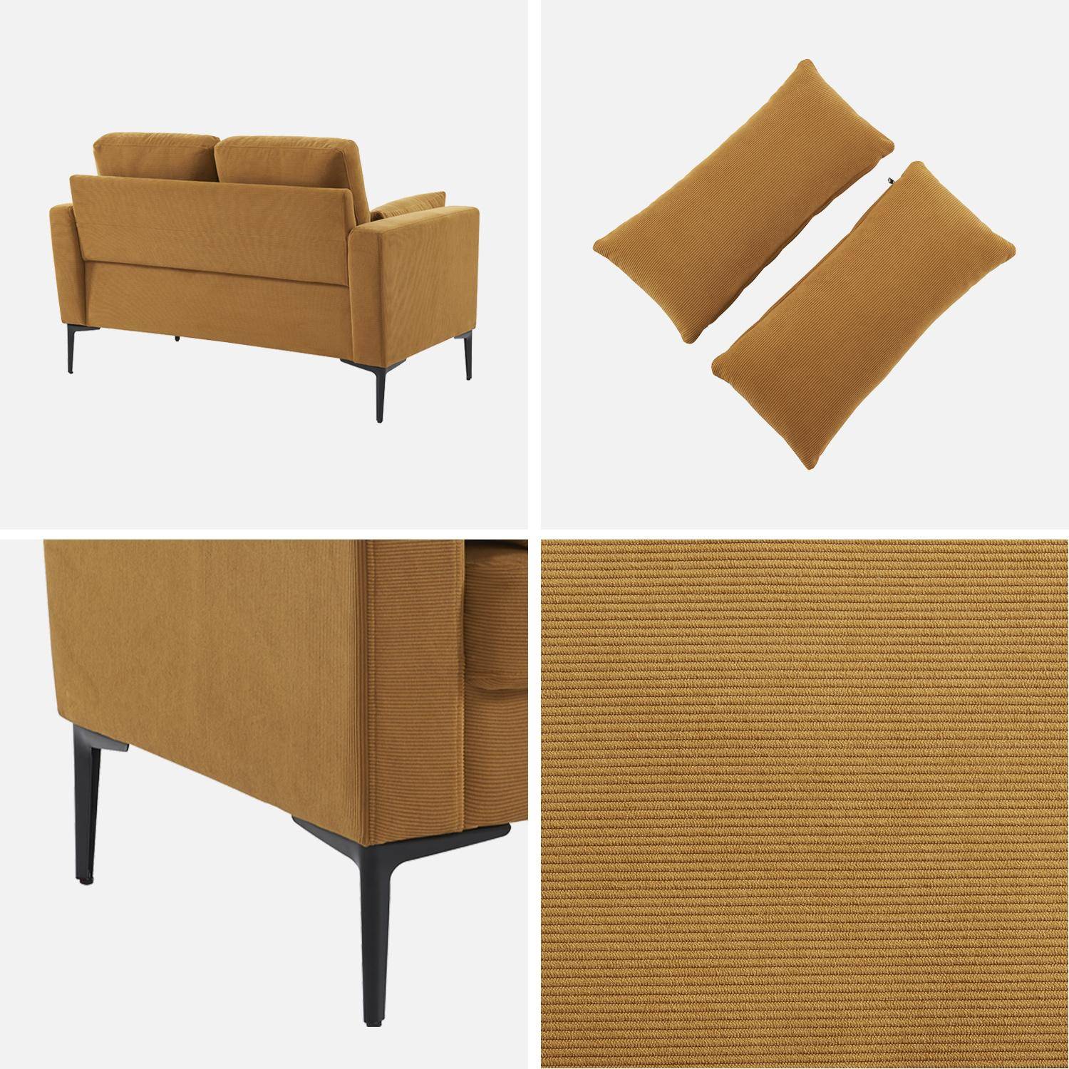 Sofa mit ockerfarbenem Cordbezug - Bjorn - Fixes 2-Sitzer-Sofa, gerade, Metallfüße  Photo6