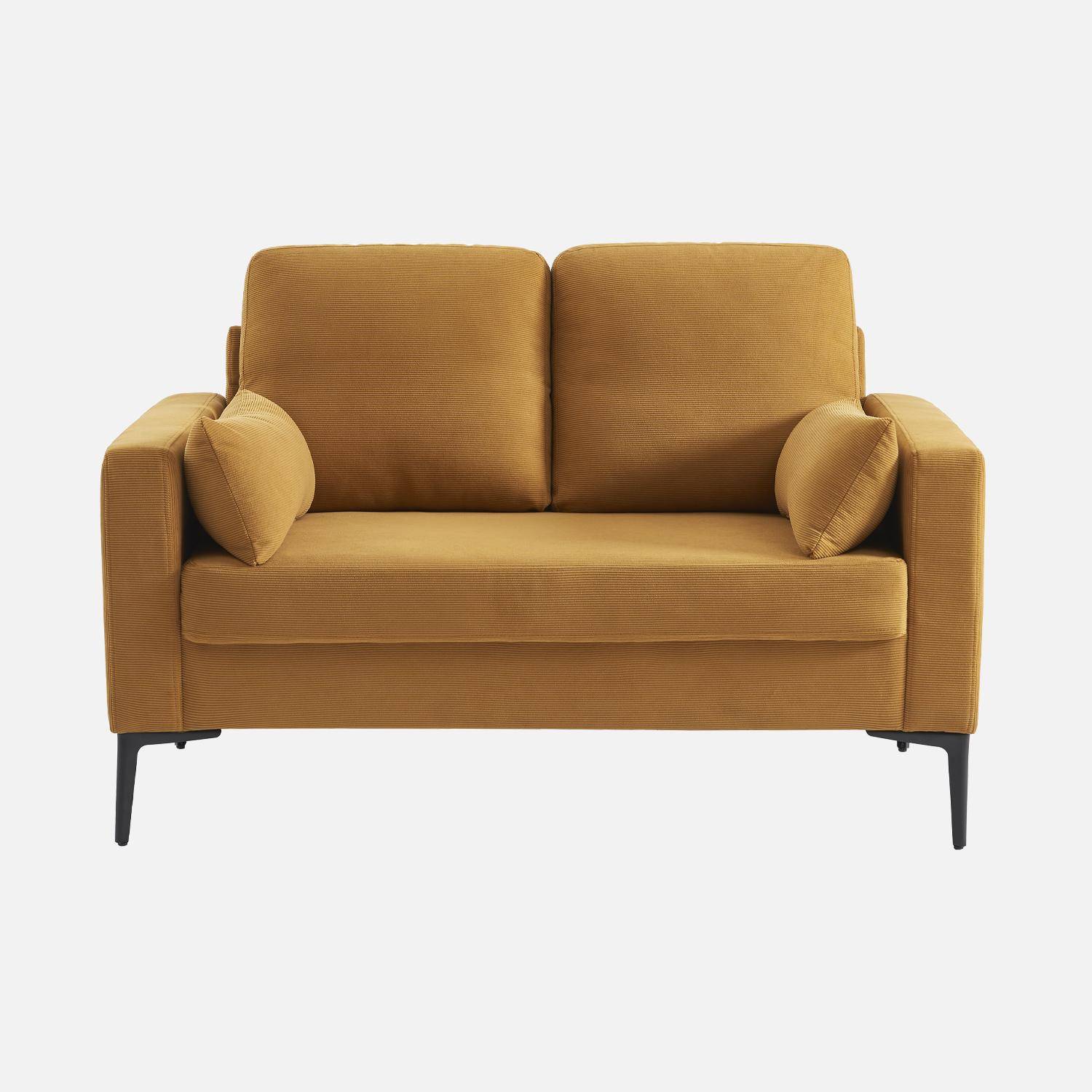 Sofa mit ockerfarbenem Cordbezug - Bjorn - Fixes 2-Sitzer-Sofa, gerade, Metallfüße  Photo5