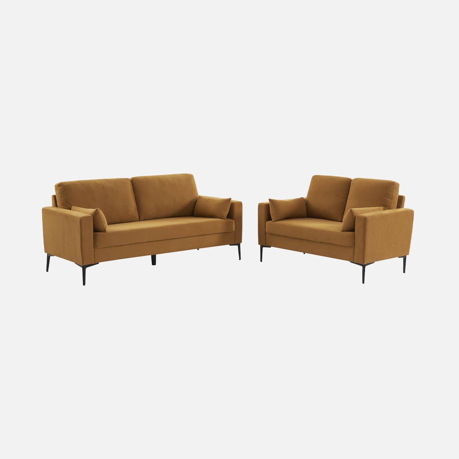 Sofa mit ockerfarbenem Cordbezug - Bjorn - Fixes 2-Sitzer-Sofa, gerade, Metallfüße  Photo7