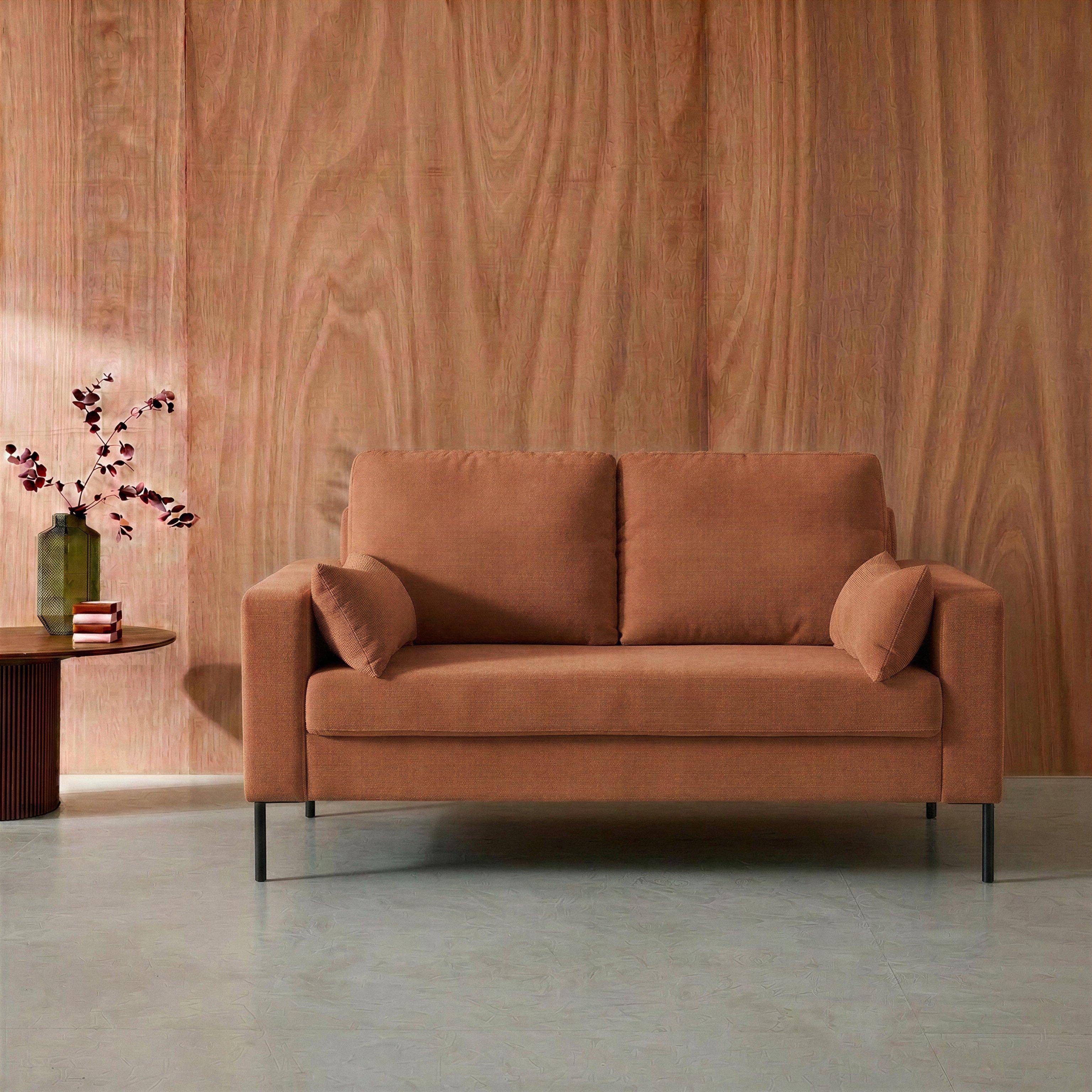 Divano in velluto a coste con gambe in metallo, 2 posti Terracotta - 130x79x69 cm,sweeek,Photo1