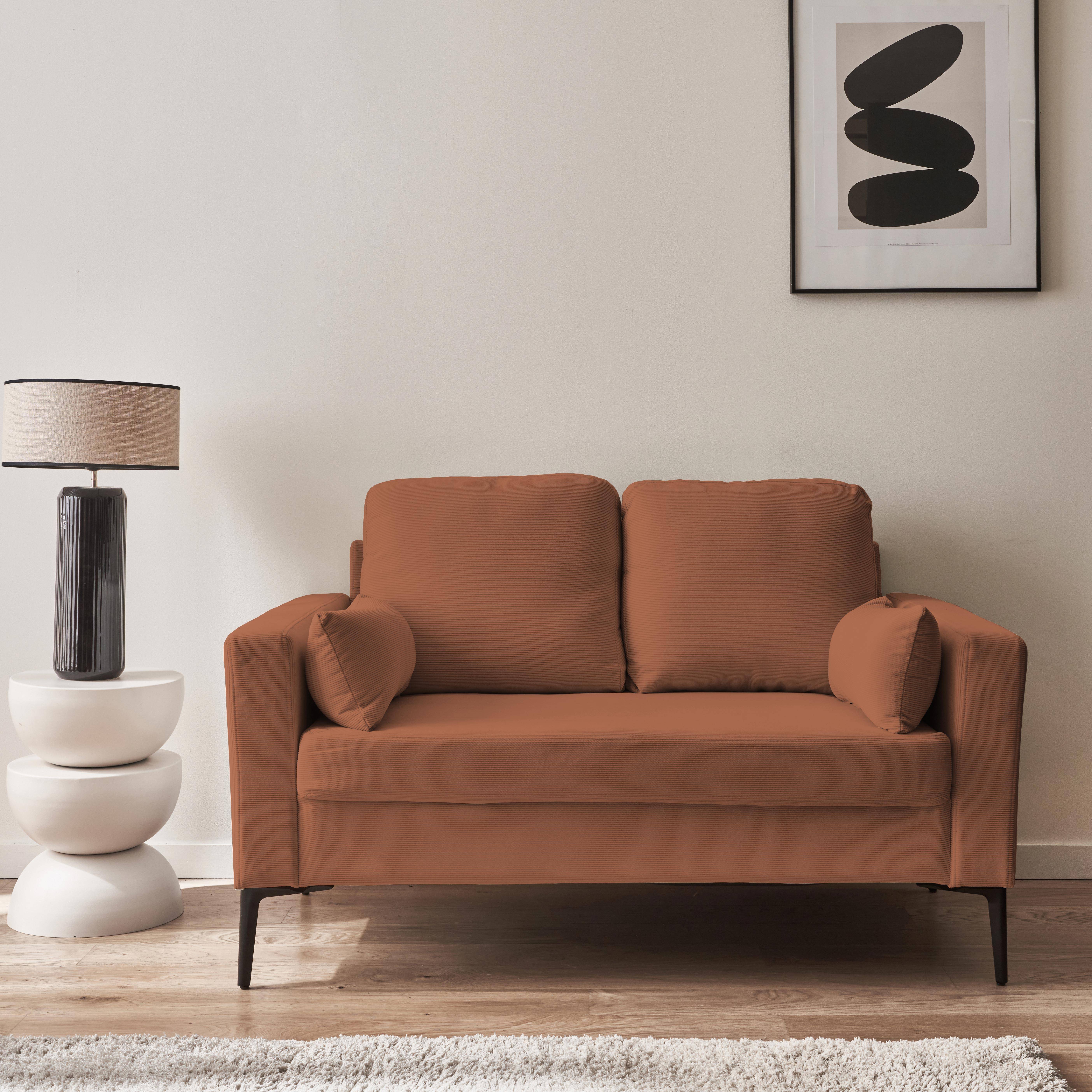 Terracotta corduroy bank, Bjorn, 2-zits met metalen poten Photo1