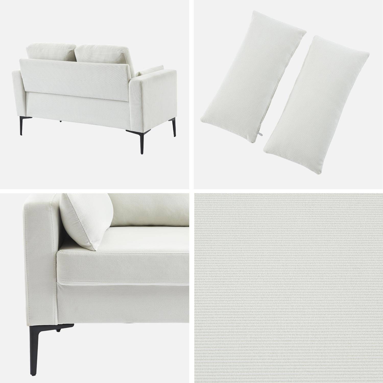 Sofa mit weißem Cordbezug - Bjorn - Fixes 2-Sitzer-Sofa, gerade, Metallfüße  Photo6